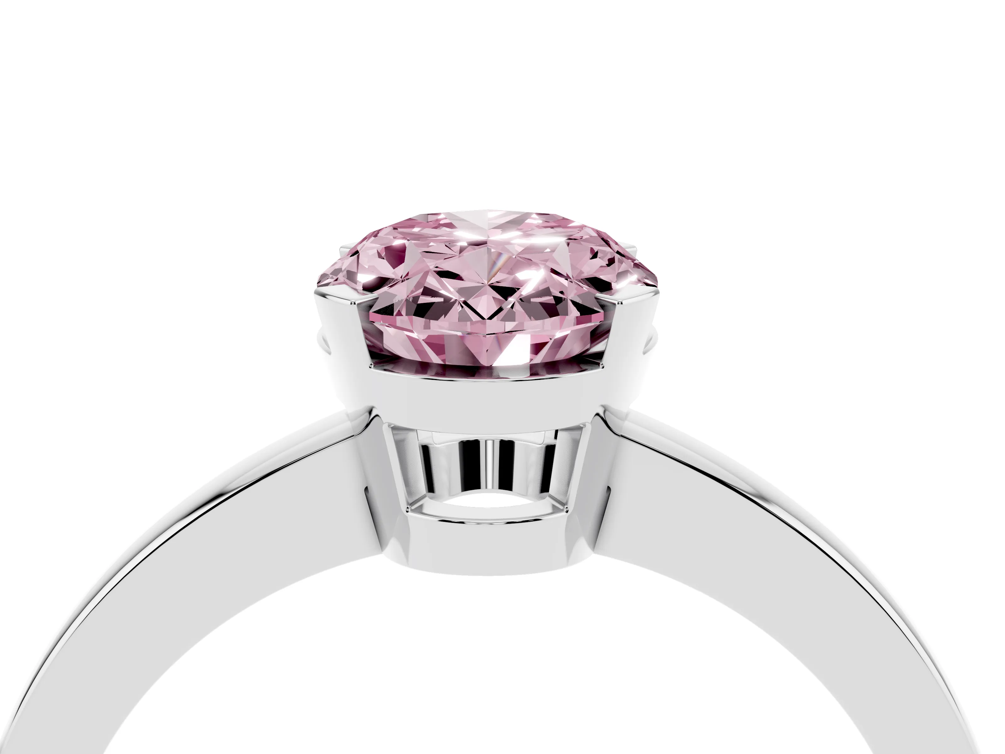 Fancy Pink Oval Cut Diamond Solitaire Ring Set in White gold with Prong Head and Smooth Polished Band