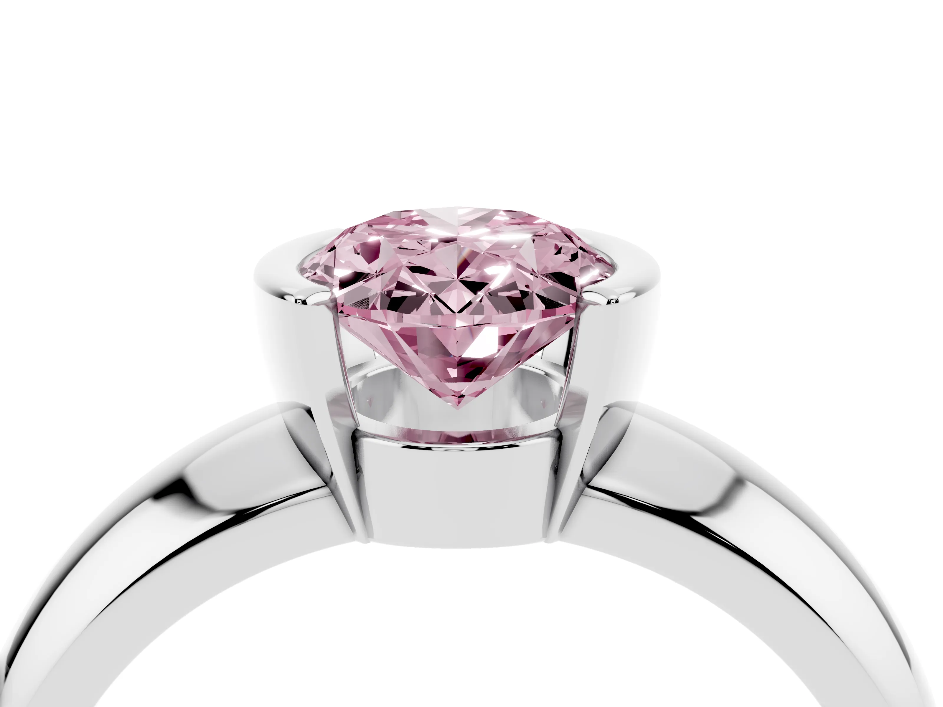 Fancy Pink Oval Cut Diamond Solitaire Tension Set Ring Set in Silver with Wide Band