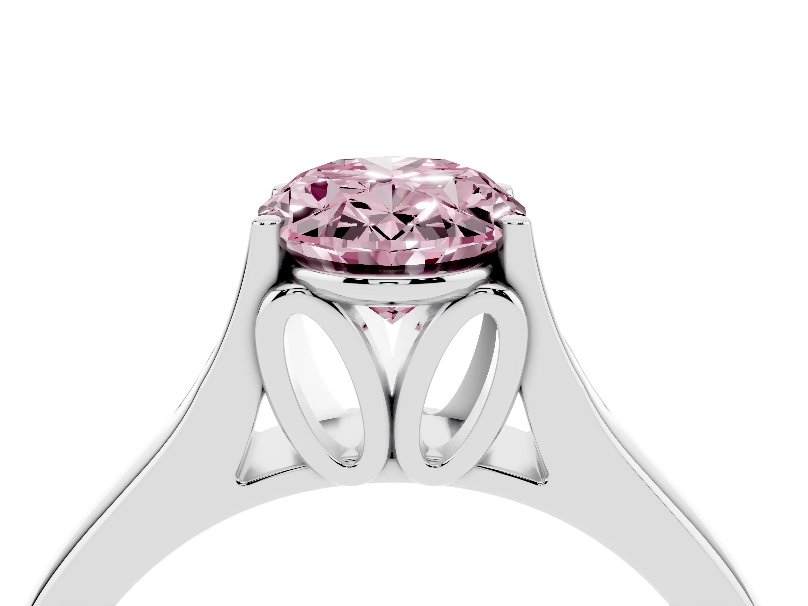 Fancy Pink Oval Cut Diamond Solitaire Ring Set in Silver with Arched Cathedral Band and Prong Setting