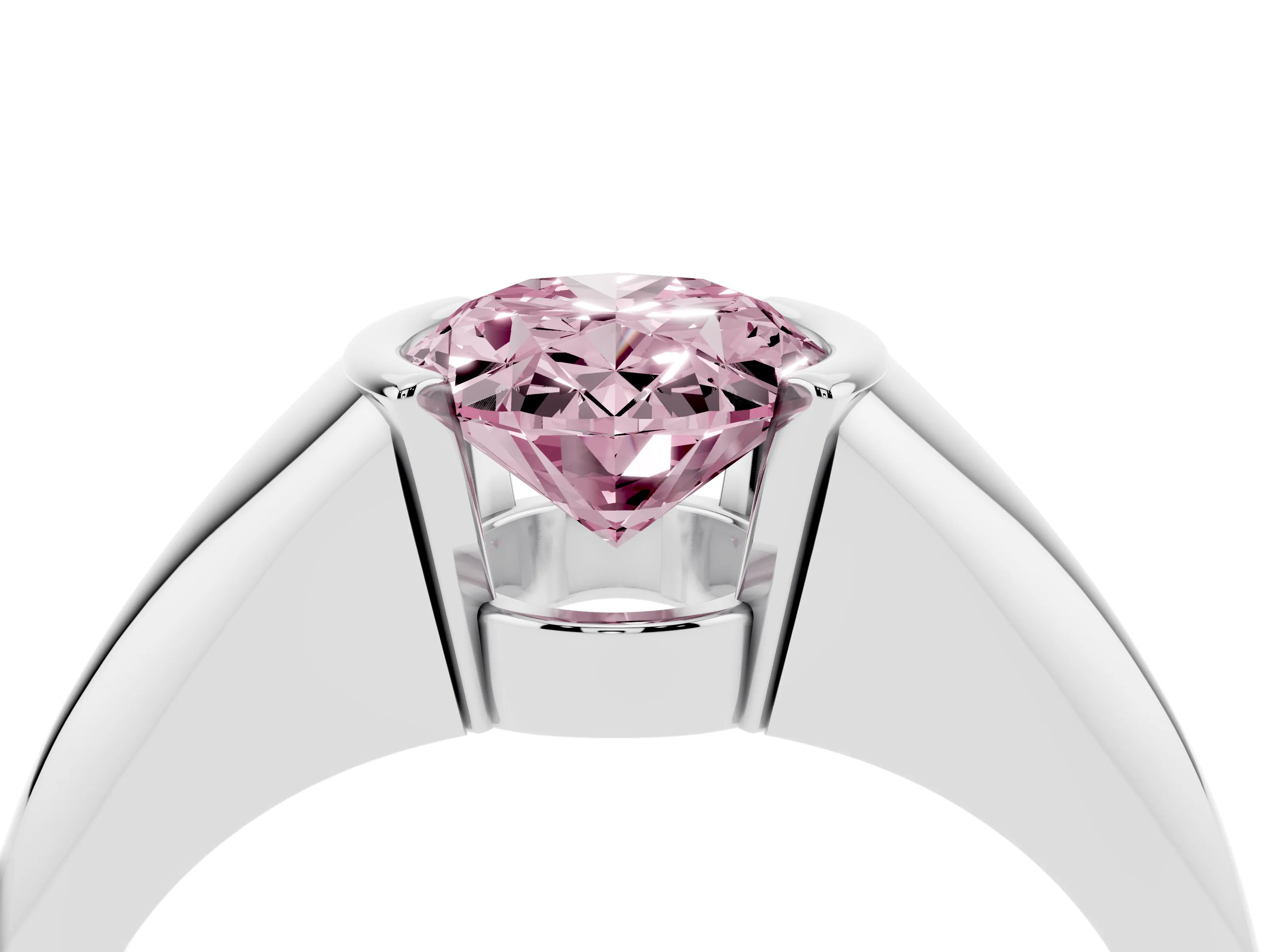 Fancy Pink Oval Cut Diamond Solitaire Tension Set Ring Set in Silver