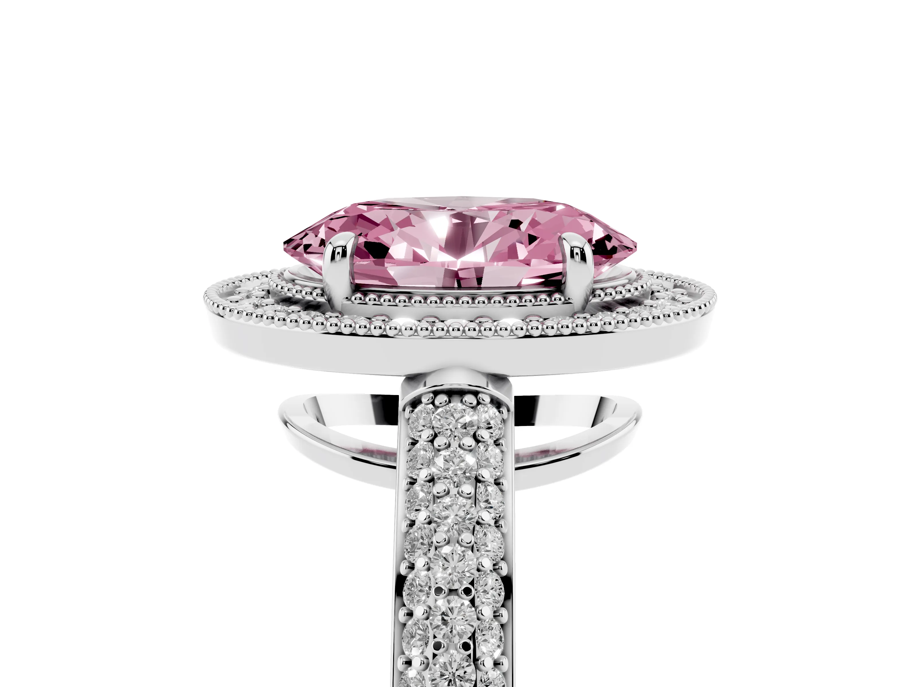 Fancy Pink Oval Cut Diamond Halo Pavé Band Set in Platinum with Prong Setting