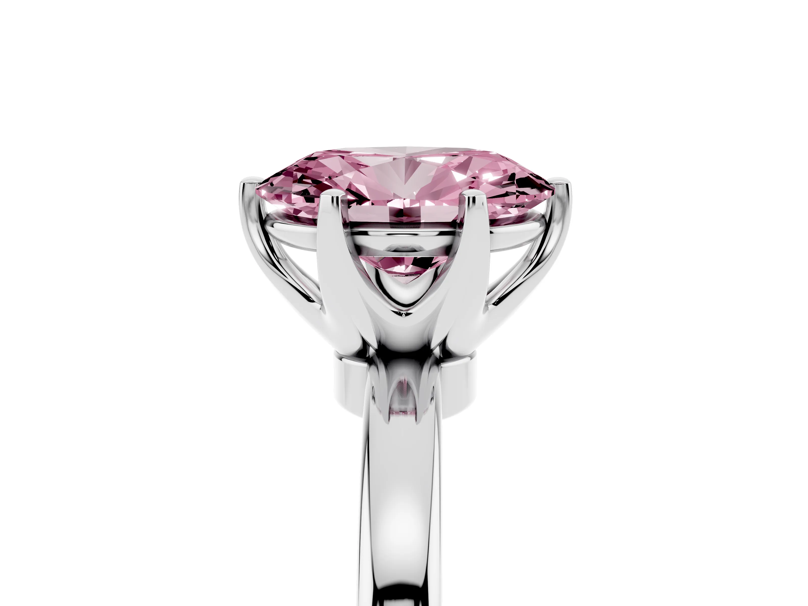 Fancy Pink Oval Cut Diamond Solitaire Ring Set in White gold with Raised Prong Setting on a Classic Band