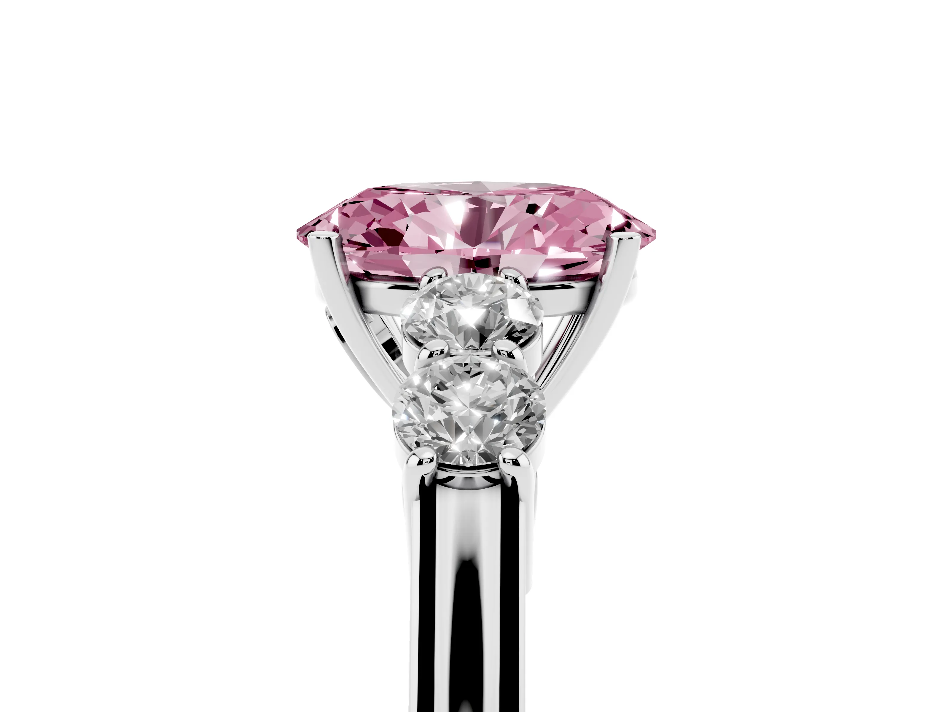 Fancy Pink Oval Cut Diamond Five-Stone Prong Set Band Ring Set in Silver with Polished Band