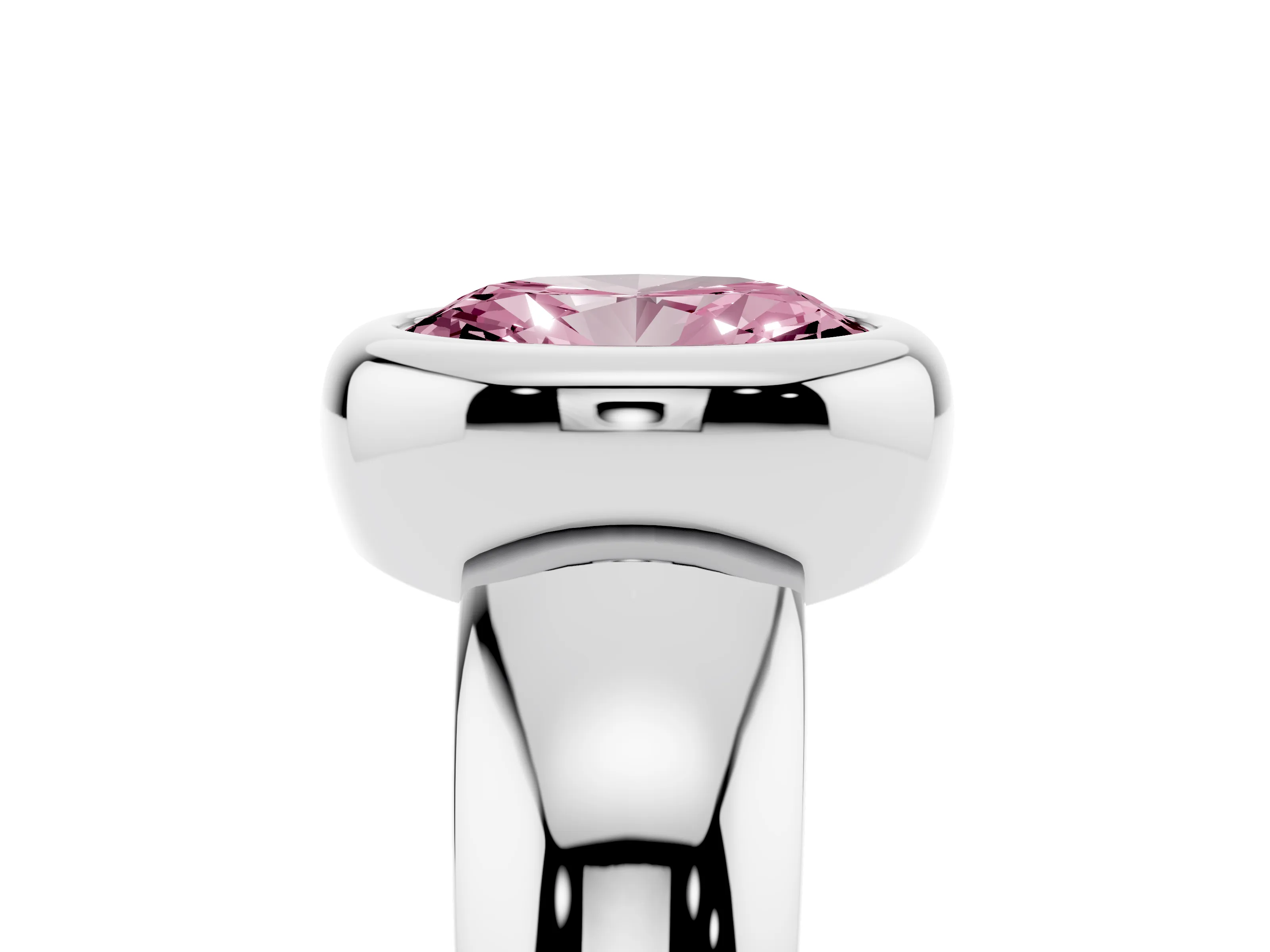 Fancy Pink Bezel Set Oval Cut Diamond Solitaire Ring Set in Silver with Wide Band