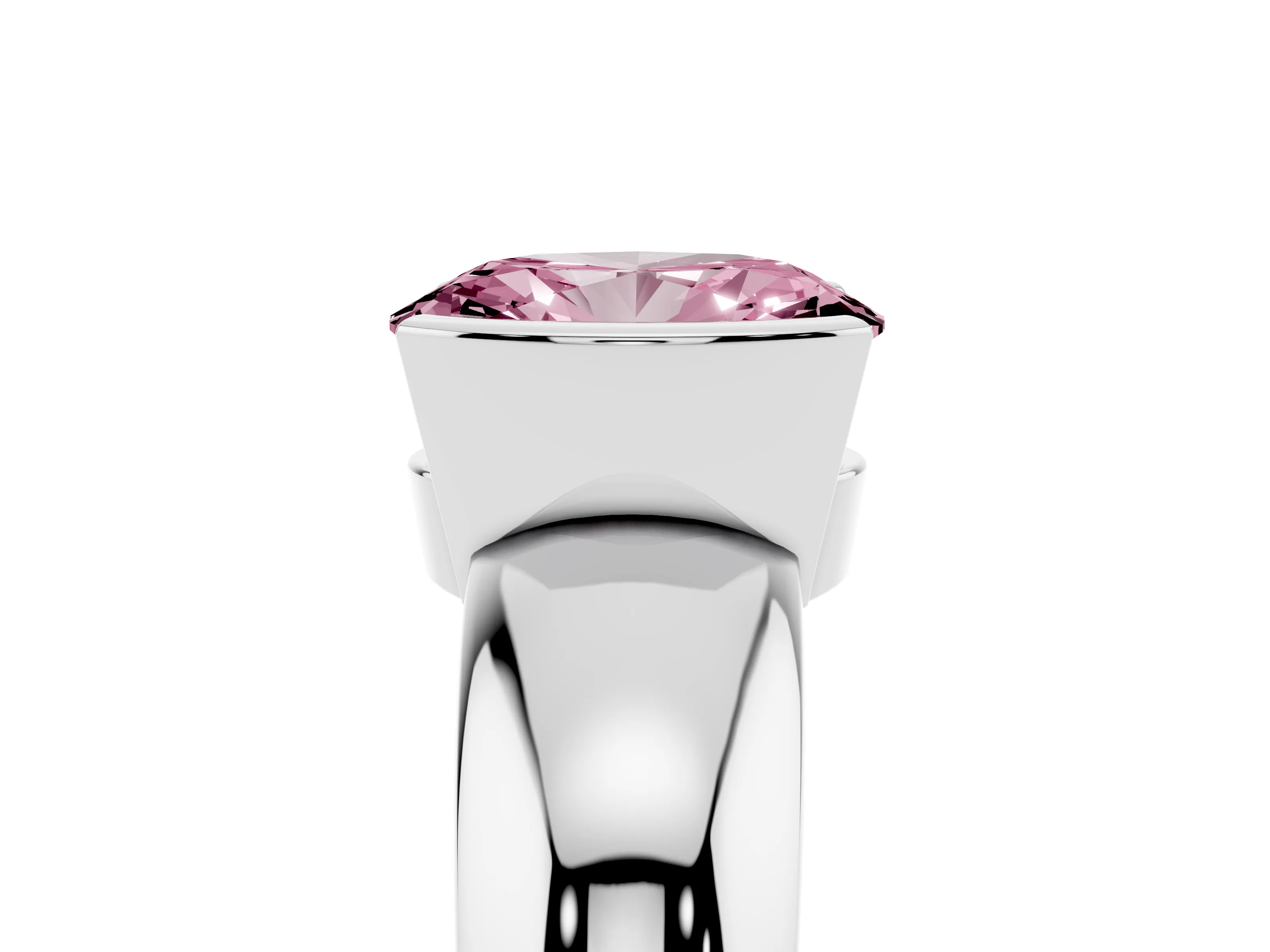 Fancy Pink Oval Cut Diamond Solitaire Tension Set Ring Set in Silver with Wide Band