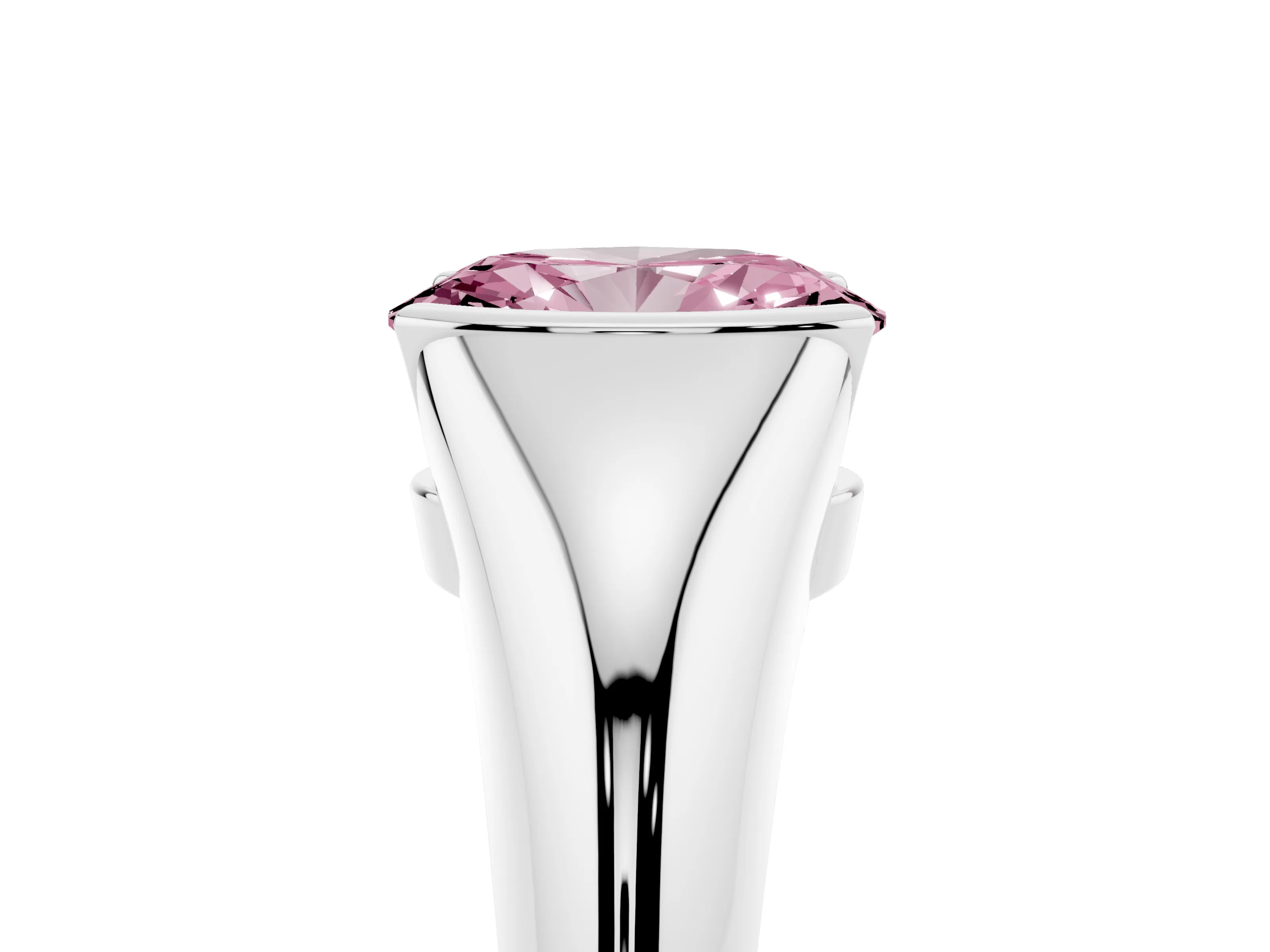 Fancy Pink Oval Cut Diamond Solitaire Tension Set Ring Set in Silver