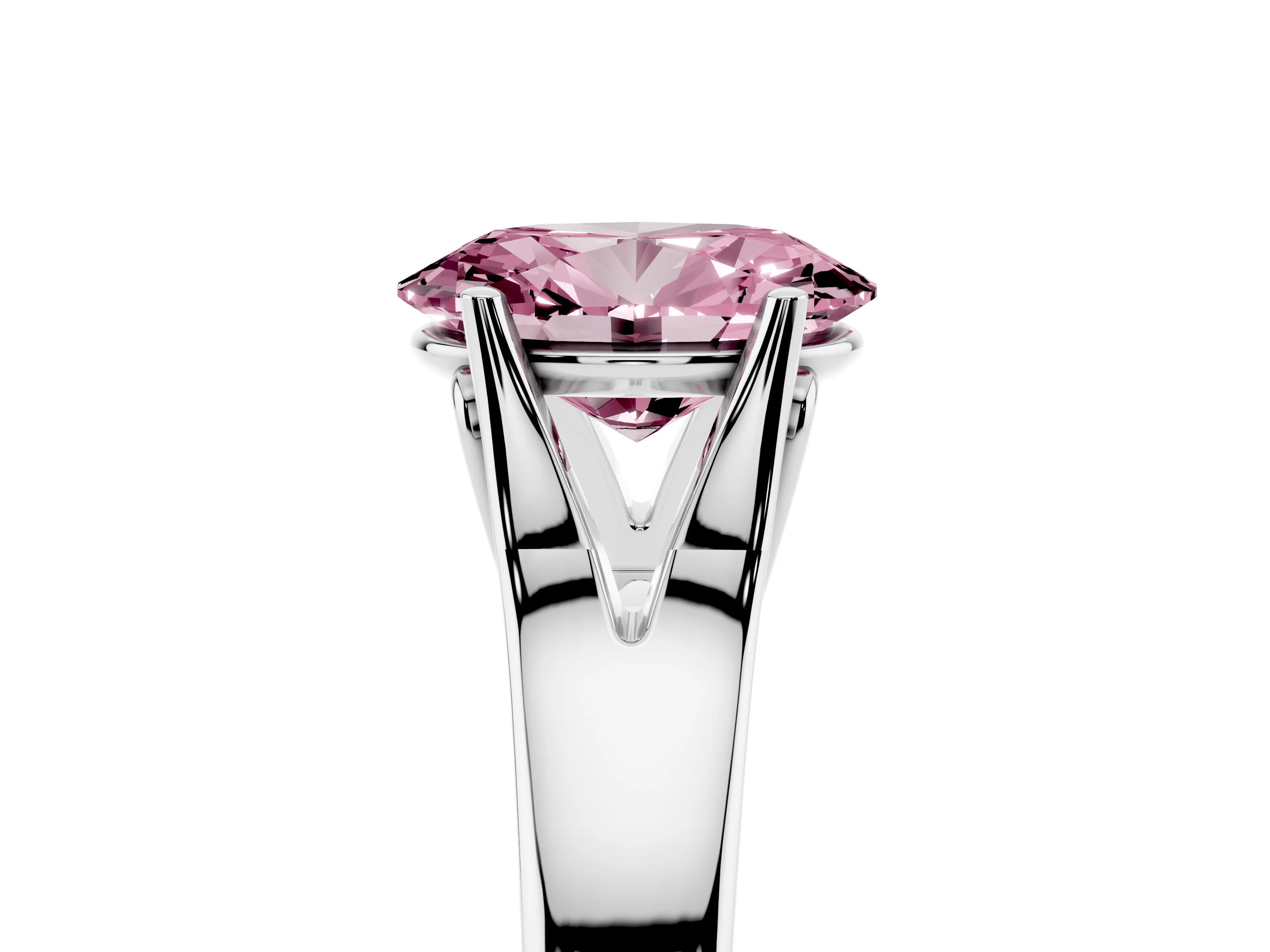 Fancy Pink Oval Cut Diamond Solitaire Ring Set in Silver with Arched Cathedral Band and Prong Setting