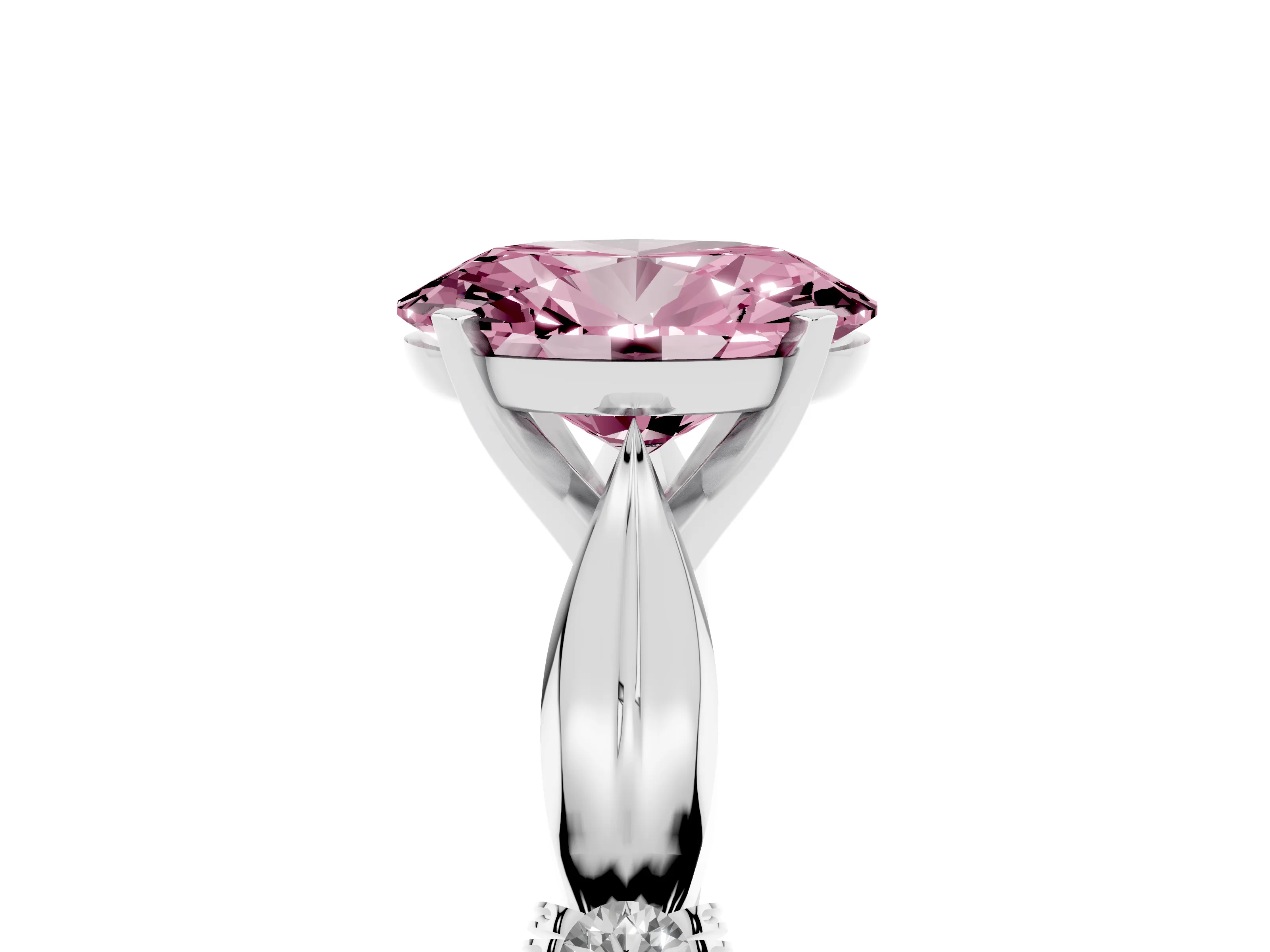 Fancy Pink Oval Cut Diamond Solitaire Twisted Band Ring Set in Silver with Accent Stones and Prong Setting