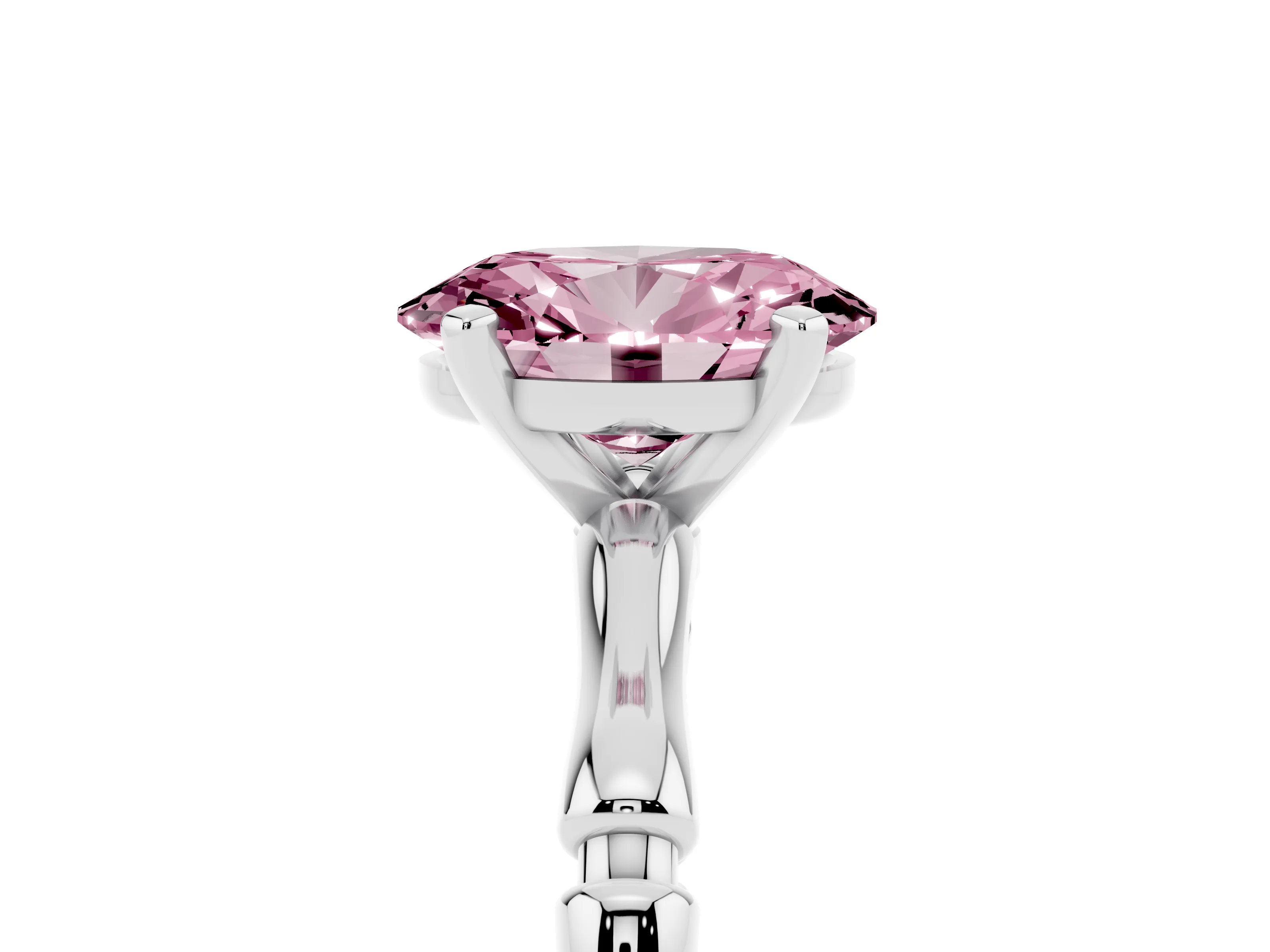 Fancy Pink Oval Cut Diamond Solitaire Ring Set in Platinum with Bamboo Band and Prong Setting