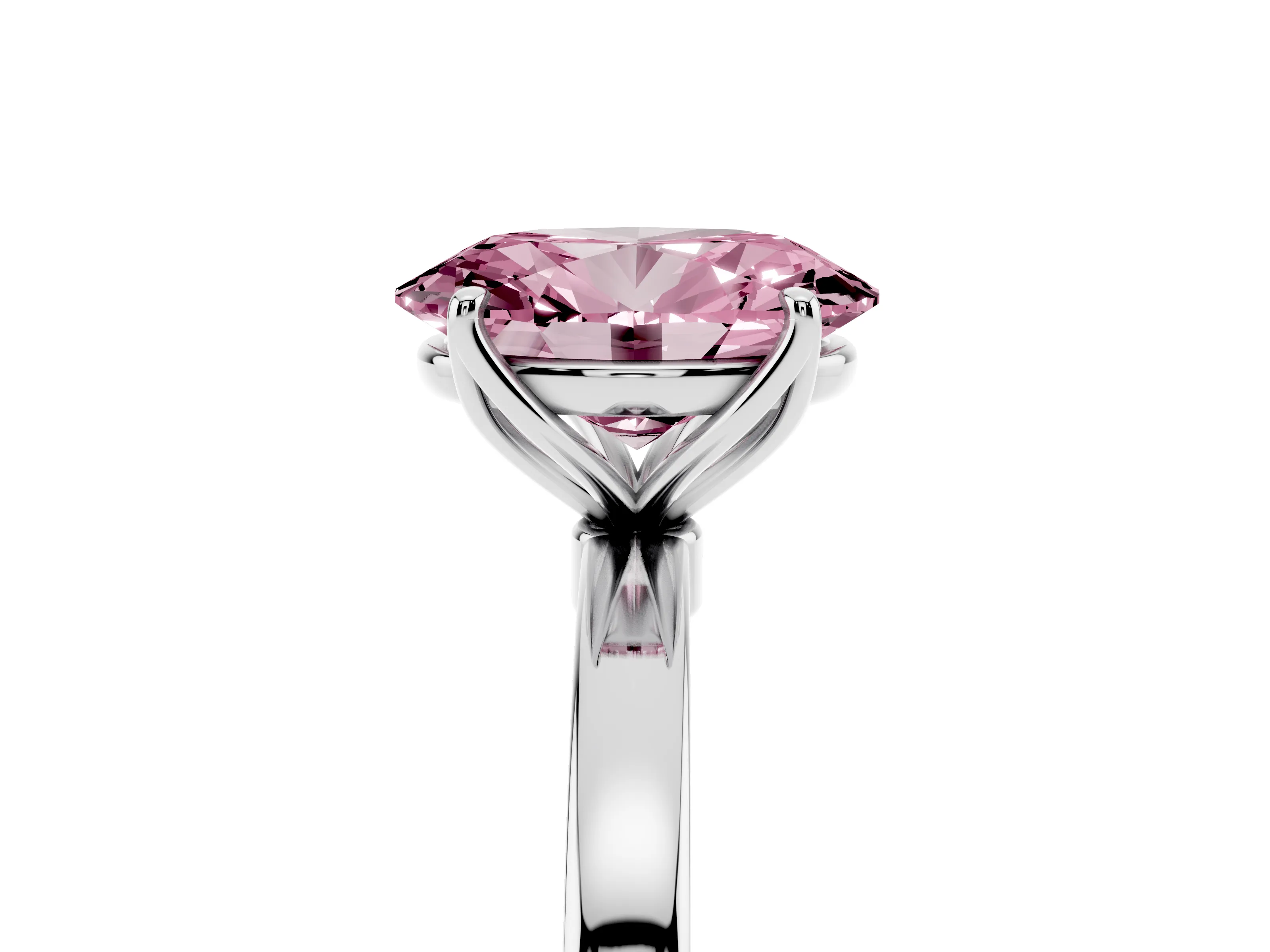 Fancy Pink Oval Cut Diamond Solitaire Ring Set in White gold with Prong Setting and Thin Polished Band