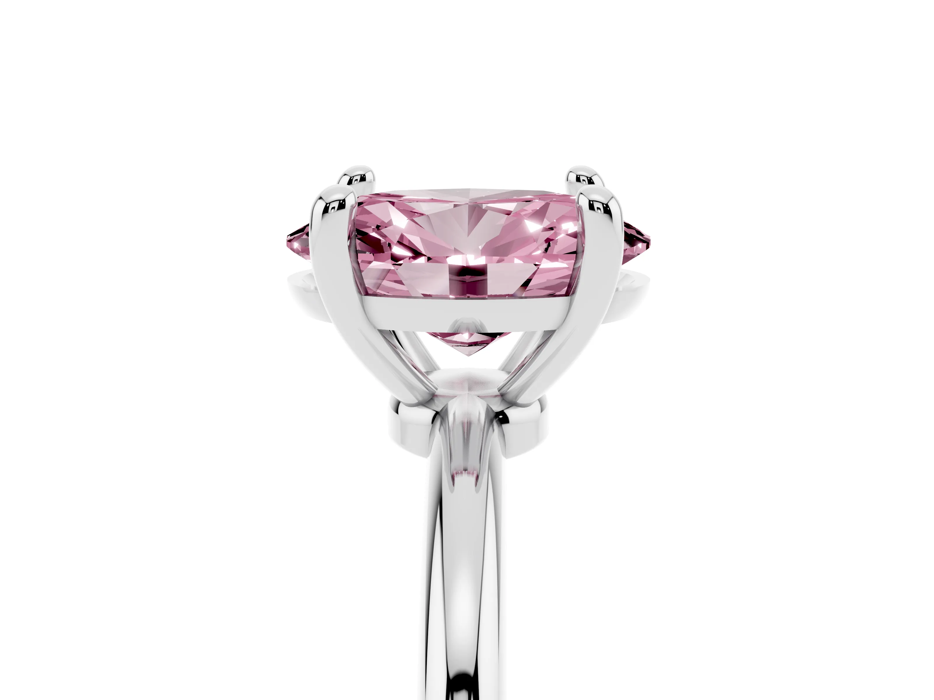 Fancy Pink Oval Cut Diamond Solitaire Ring Set in Silver with Secure Prong Setting on a Classic Band