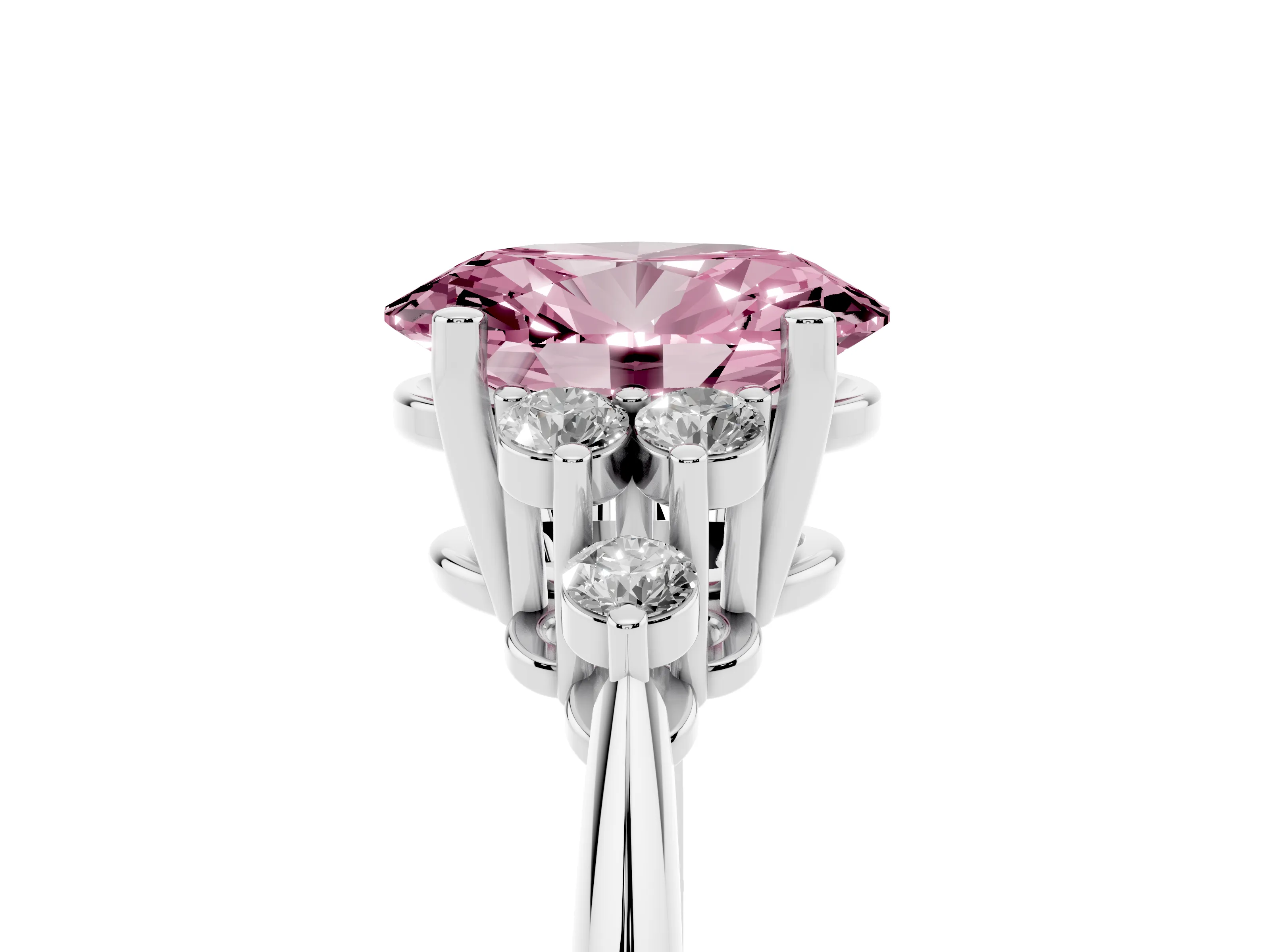 Fancy Pink Oval Cut Diamond Cluster Ring Set in Platinum with Plain Band and Prong Setting