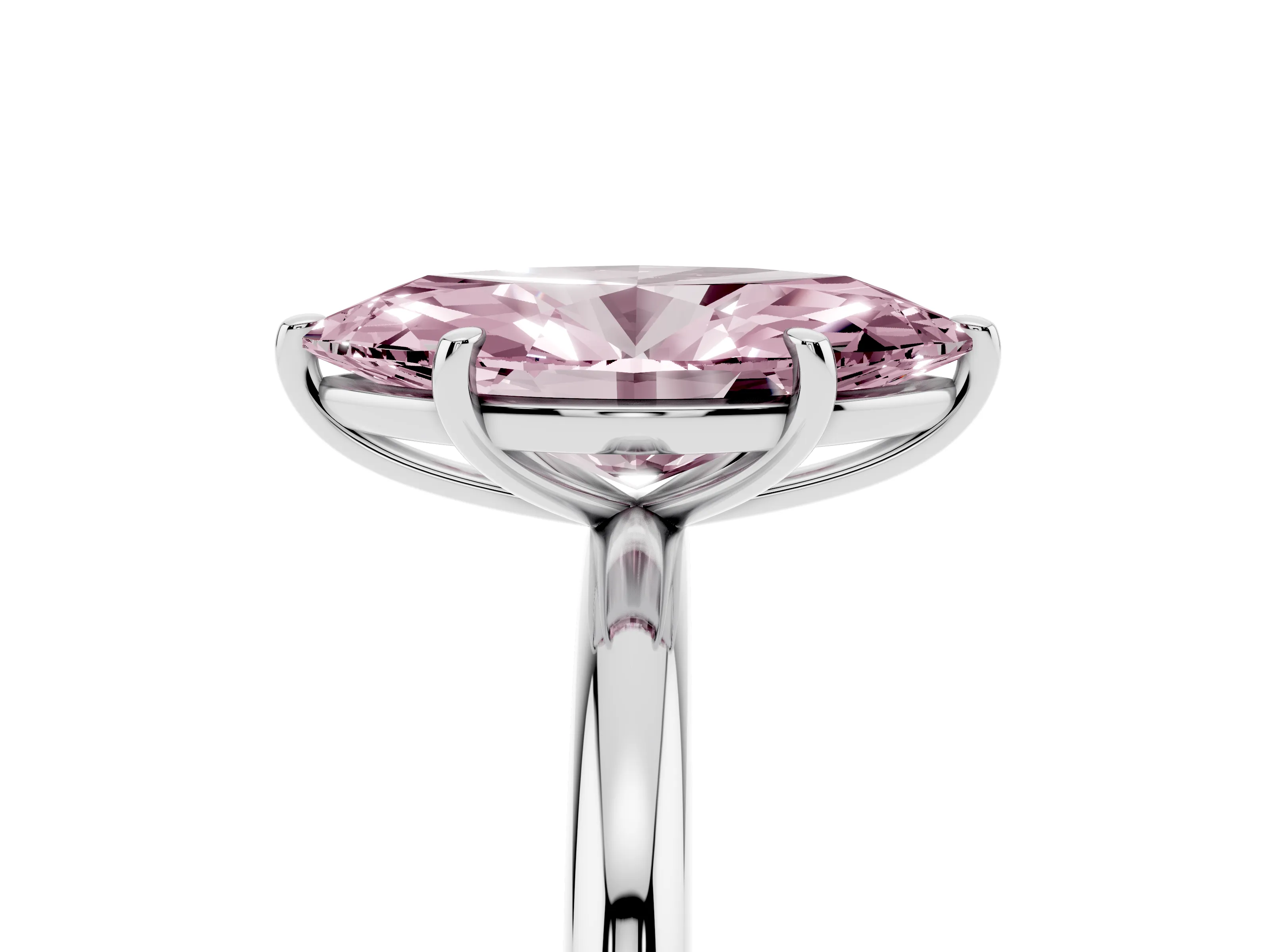 Fancy Pink Oval Cut Diamond Solitaire Ring Set in Silver with Prong Setting on a Polished Plain Band