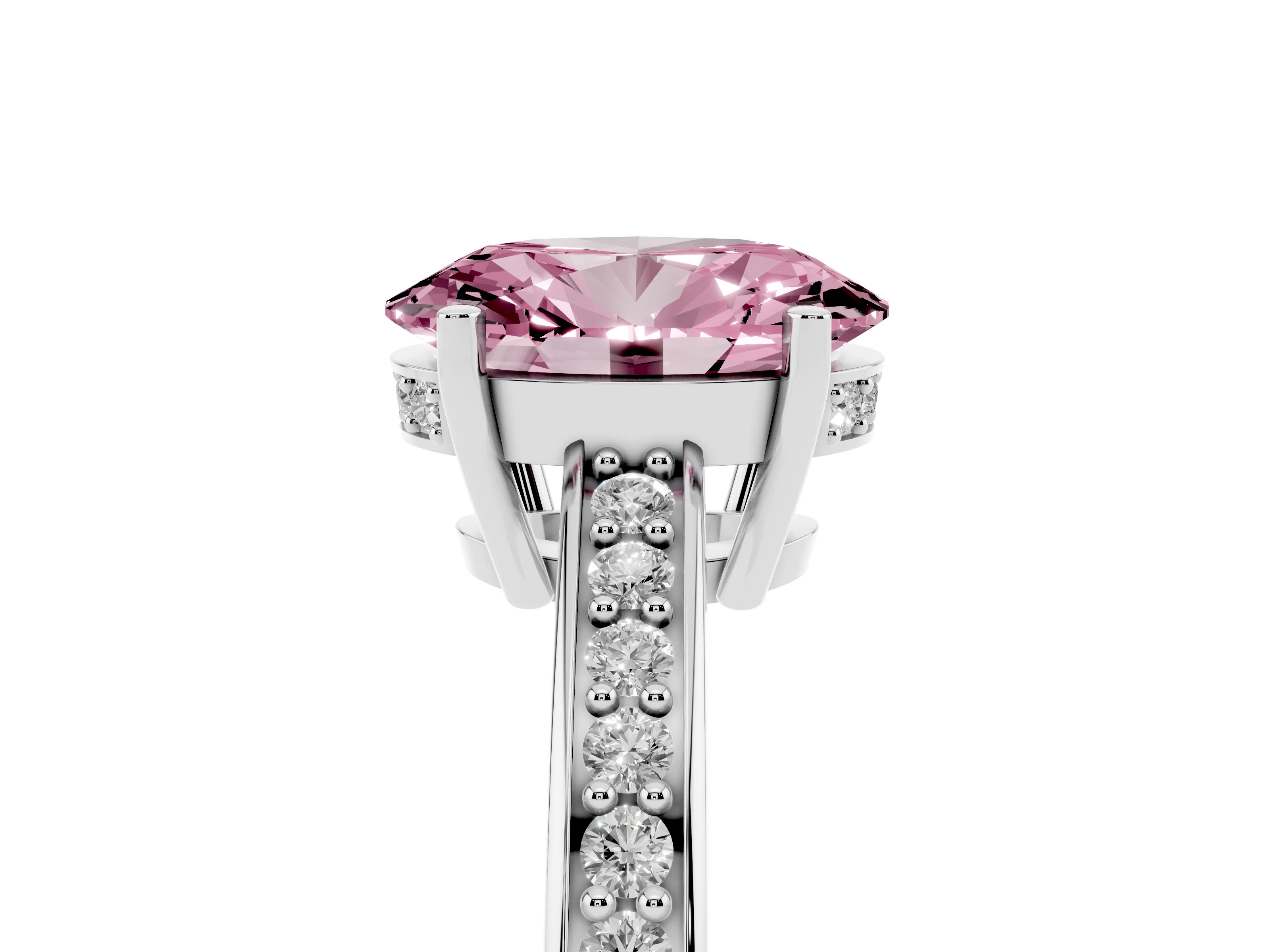 Fancy Pink Oval Cut Diamond Pavé Band Prong Set Solitaire Ring Set in White gold