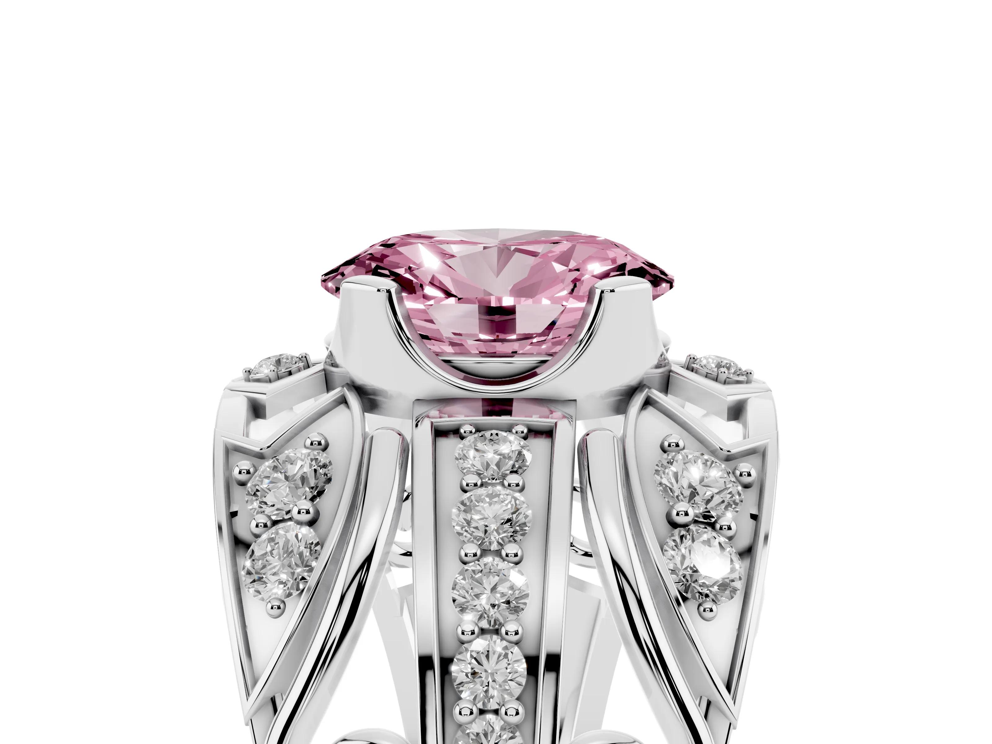 Fancy Pink Oval Cut Diamond Art Deco Ring Set in Silver with Pavé Split Shank