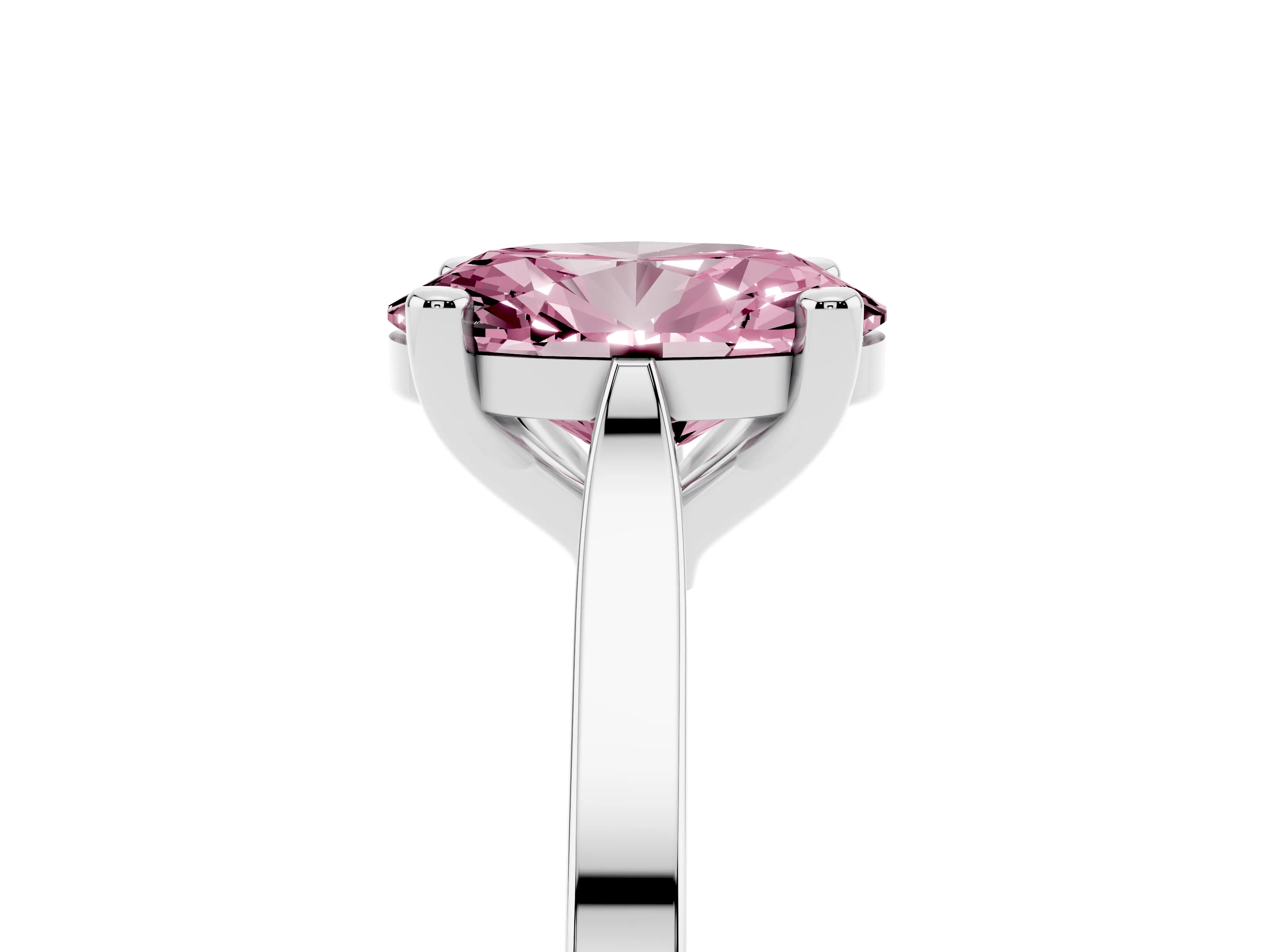 Fancy Pink Oval Cut Diamond Solitaire Ring Set in Platinum with Prong Setting and Tapered Band