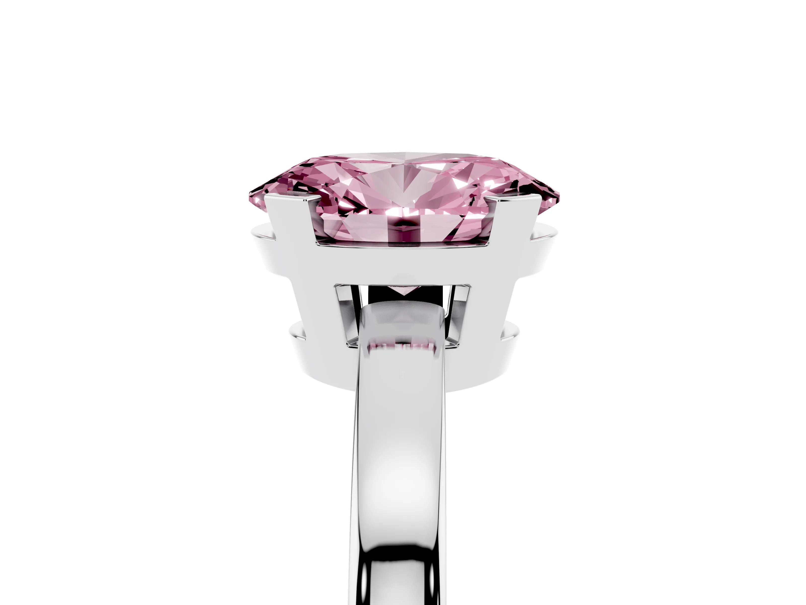 Fancy Pink Oval Cut Diamond Solitaire Ring Set in White gold with Prong Head and Smooth Polished Band