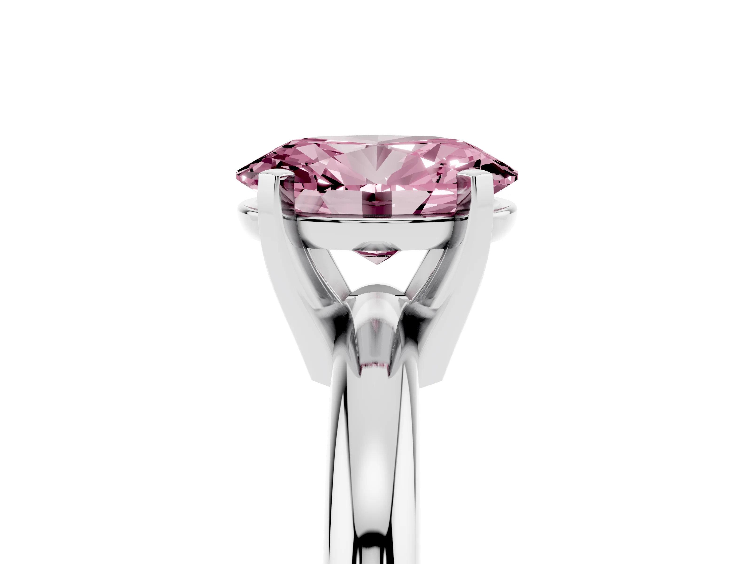 Fancy Pink Oval Cut Diamond Solitaire Engagement Ring Set in Silver with Round Band and Prong Setting