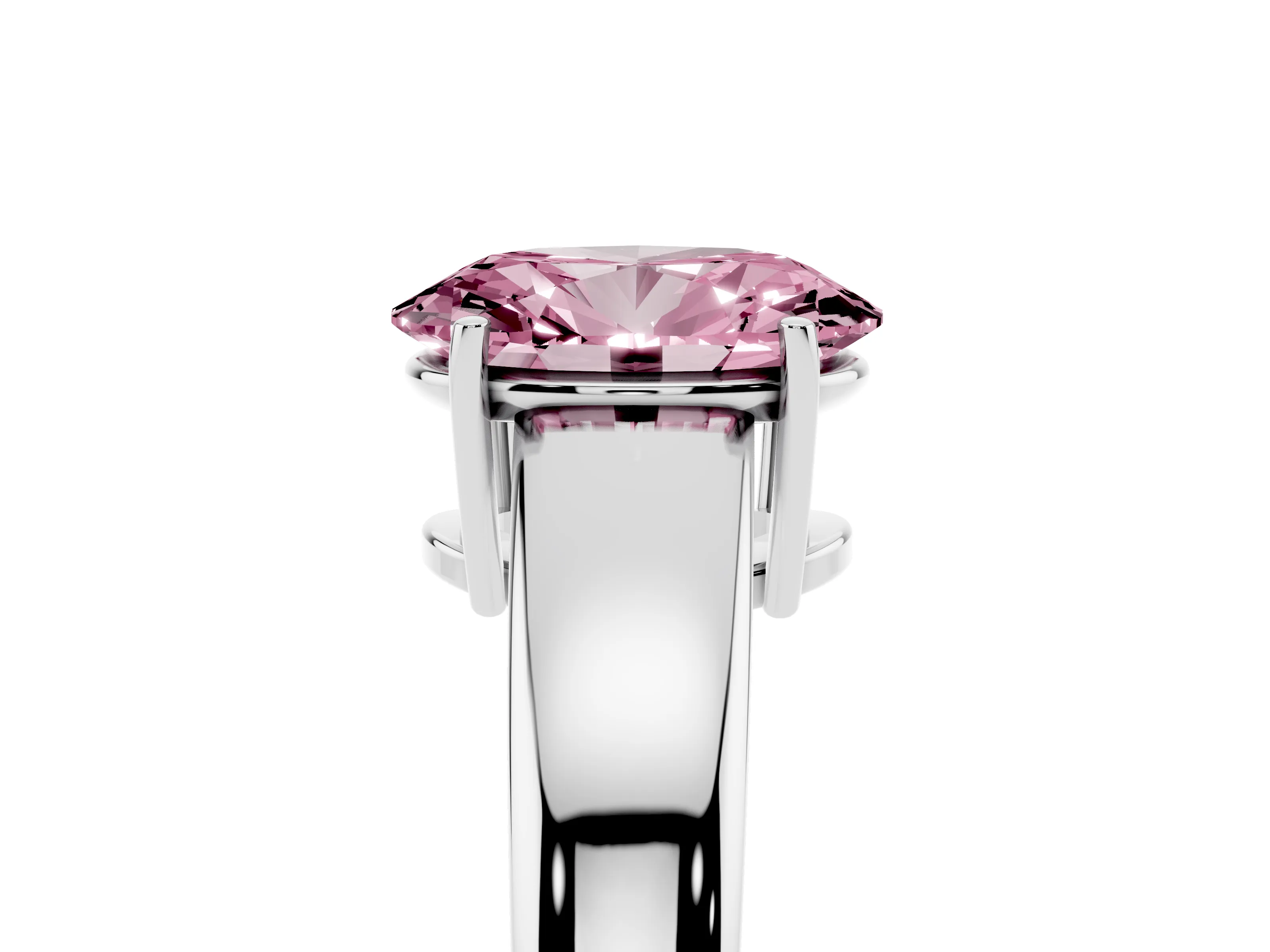 Fancy Pink Oval Cut Diamond Solitaire Ring Set in Silver with Tapered Band and Prong Setting
