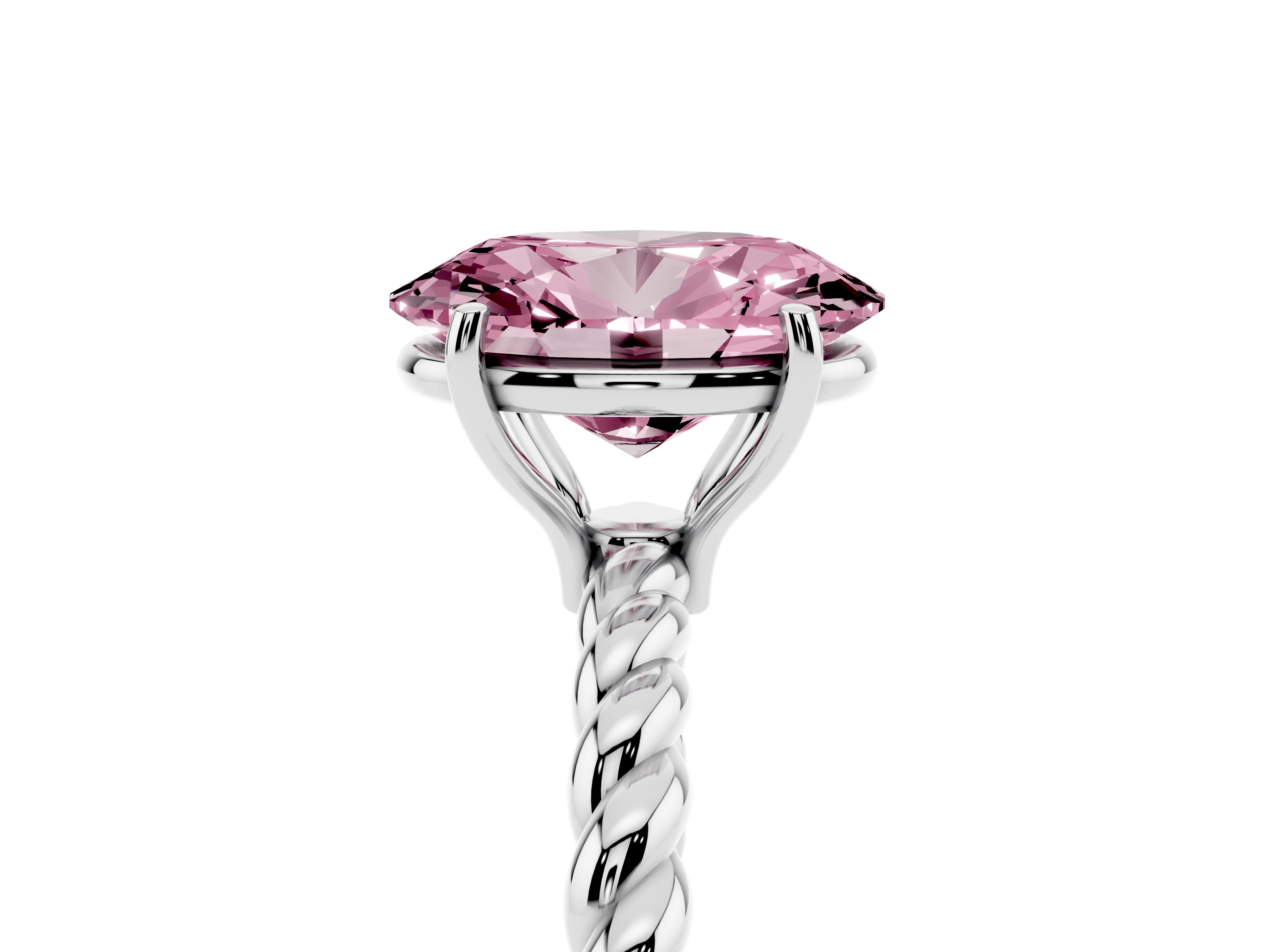 Fancy Pink Oval Cut Diamond Solitaire Ring Set in Platinum with Twist Band and Prong Setting