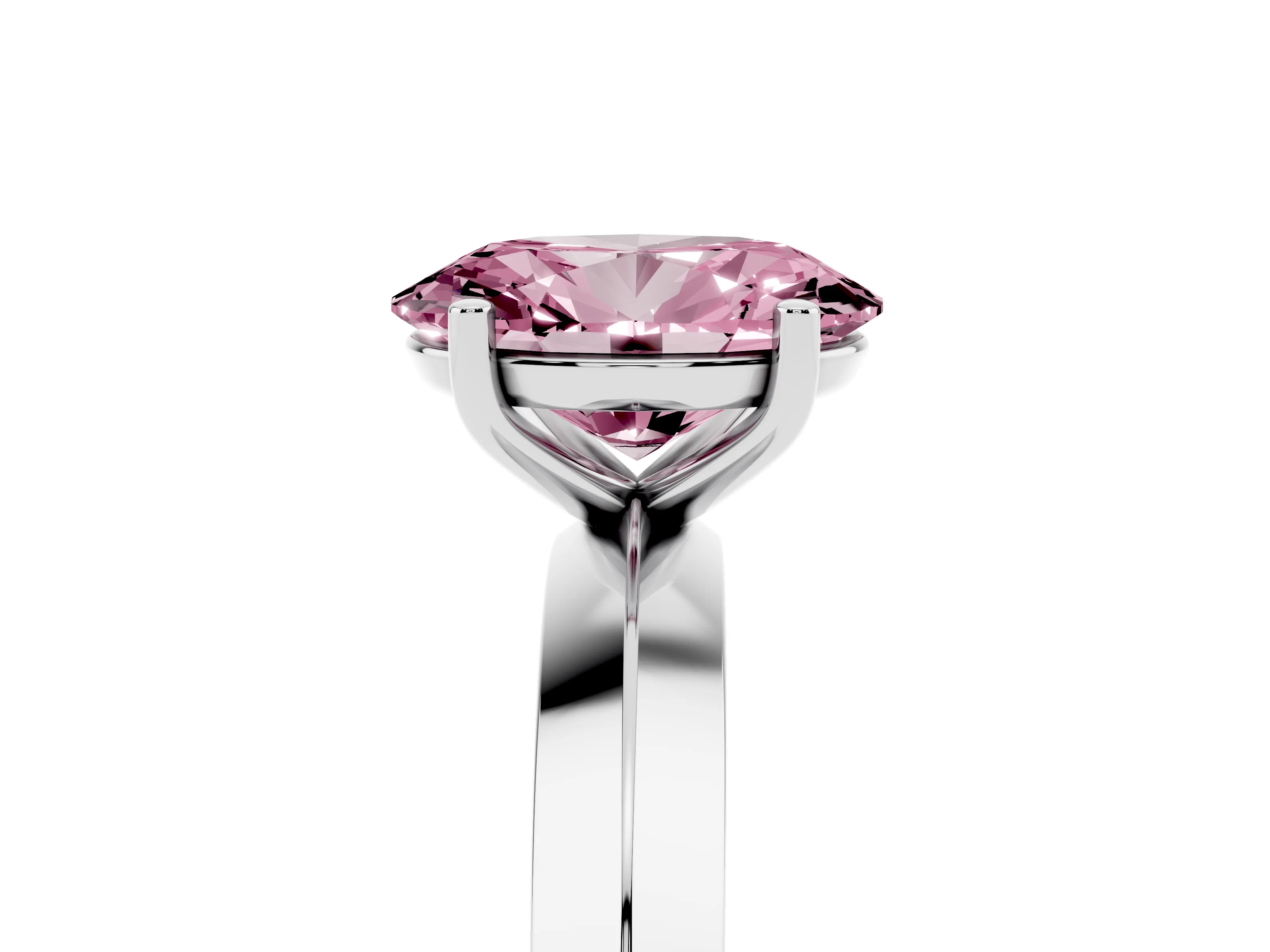 Fancy Pink Oval Cut Diamond Solitaire Engagement Ring Set in Platinum with Flat Band and Prong Setting