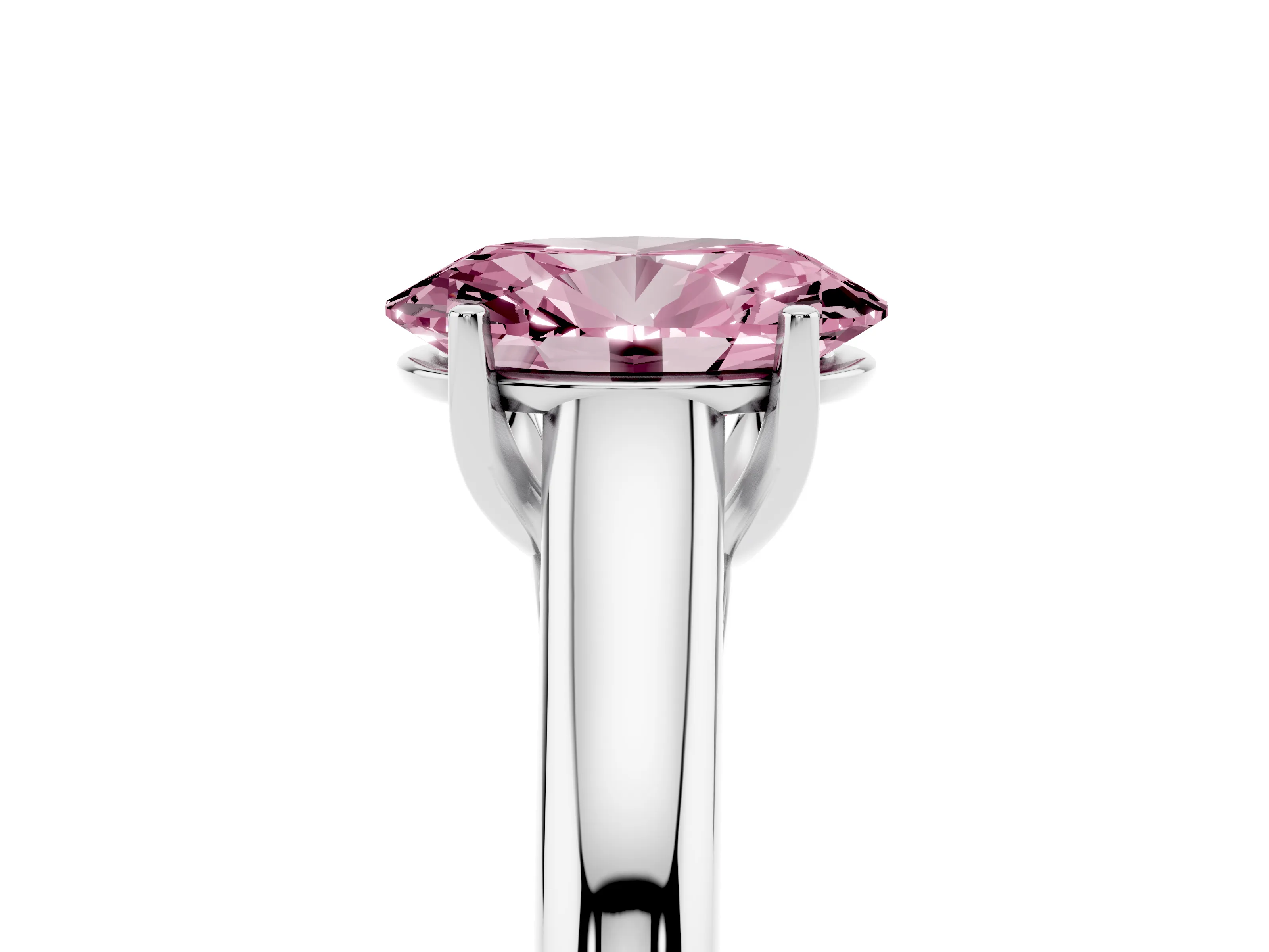 Fancy Pink Oval Cut Diamond Solitaire Engagement Ring Set in White gold with Subtly Tapered Band and Prong Setting