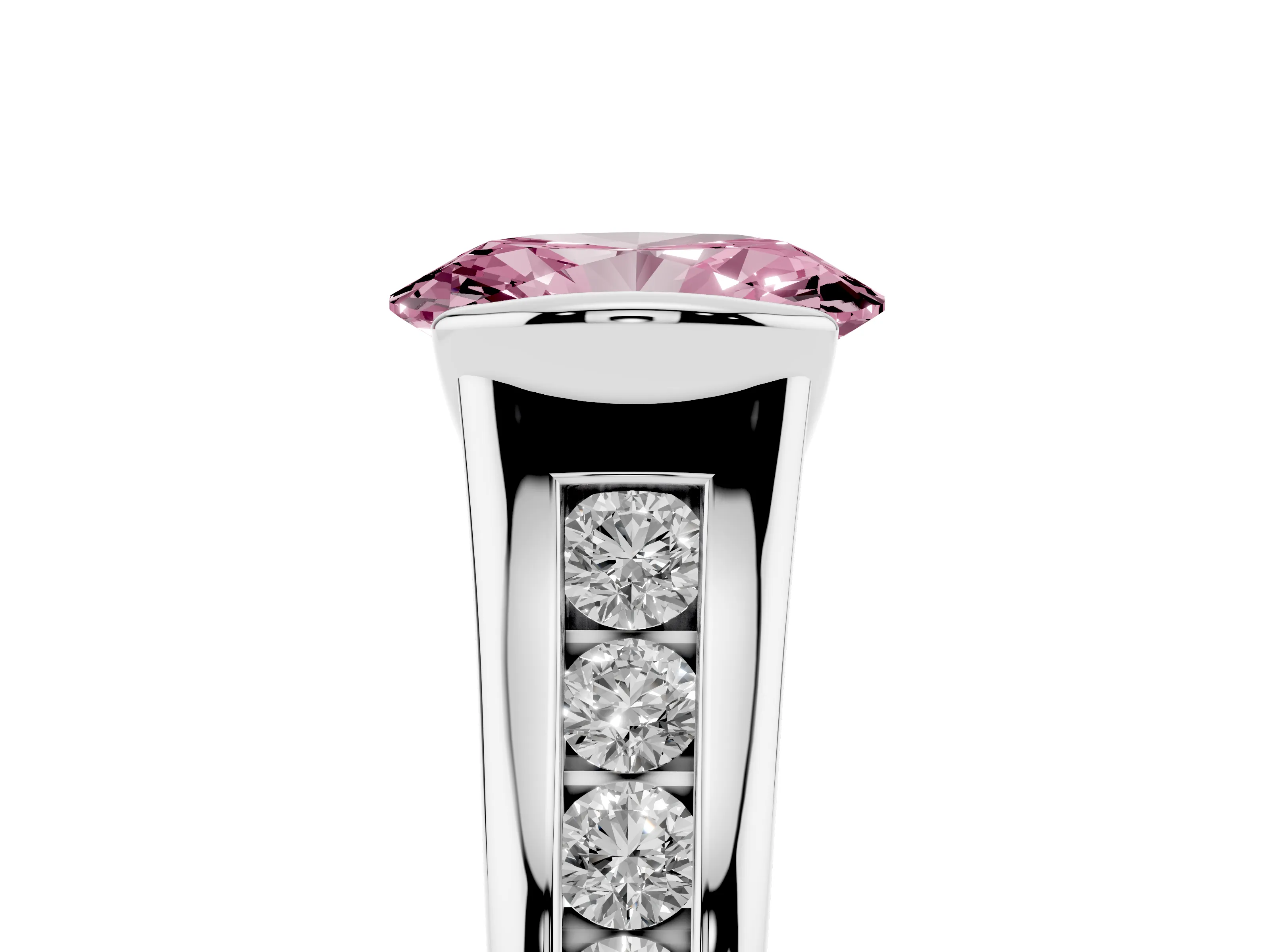 Fancy Pink Oval Cut Diamond Bezel-Set Solitaire Ring Set in Silver with Channel-Set Band