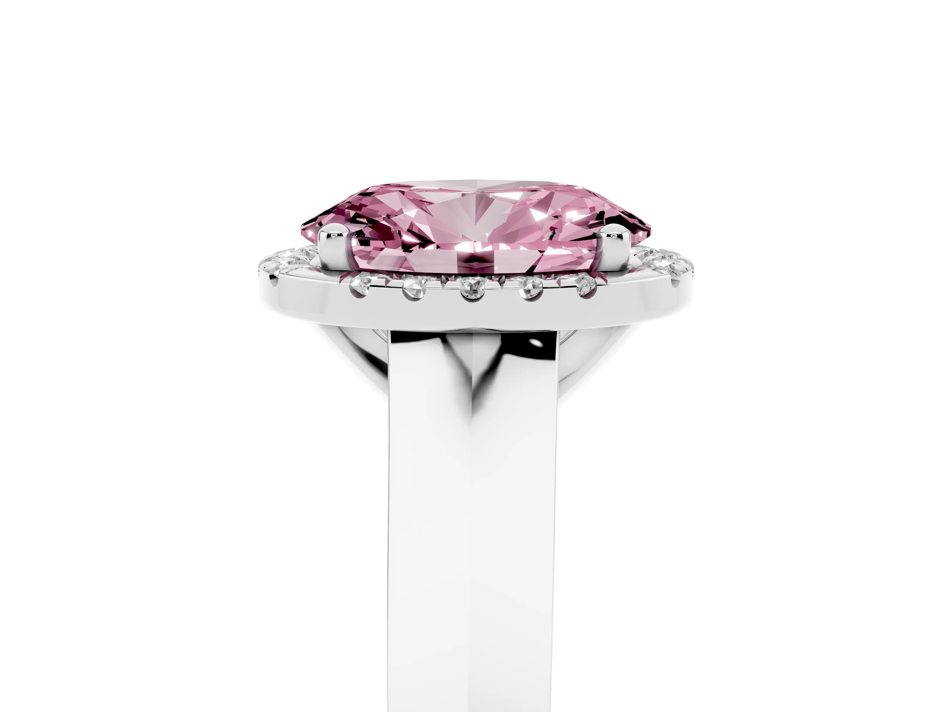 Fancy Pink Oval Cut Diamond Halo Ring Set in Silver with Cathedral Band and Prong Setting