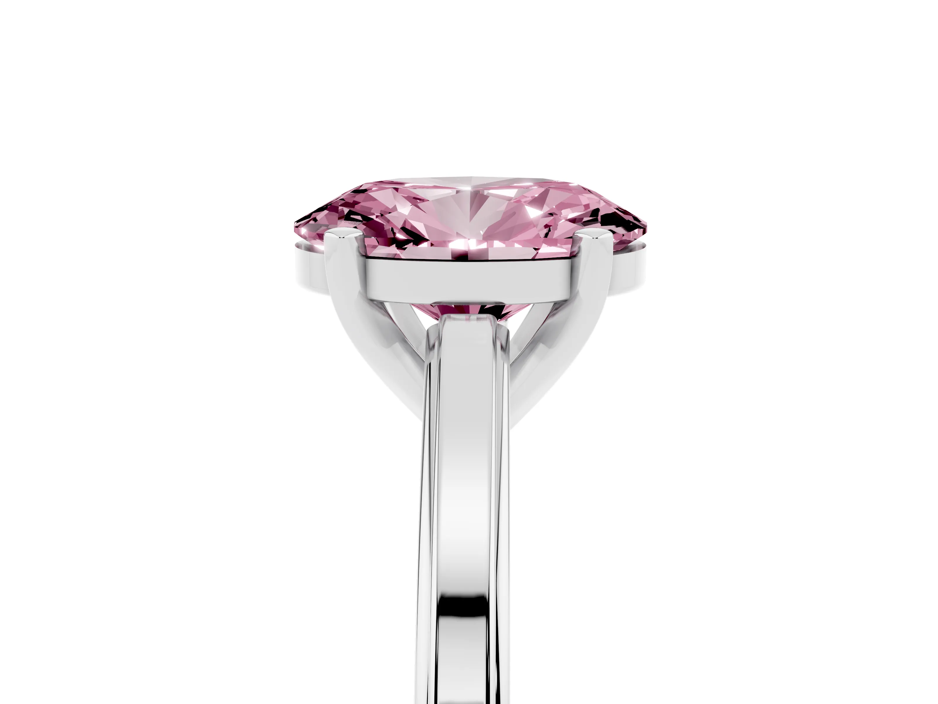 Fancy Pink Oval Cut Diamond Solitaire Ring Set in Platinum with Prong Setting and Classic Band