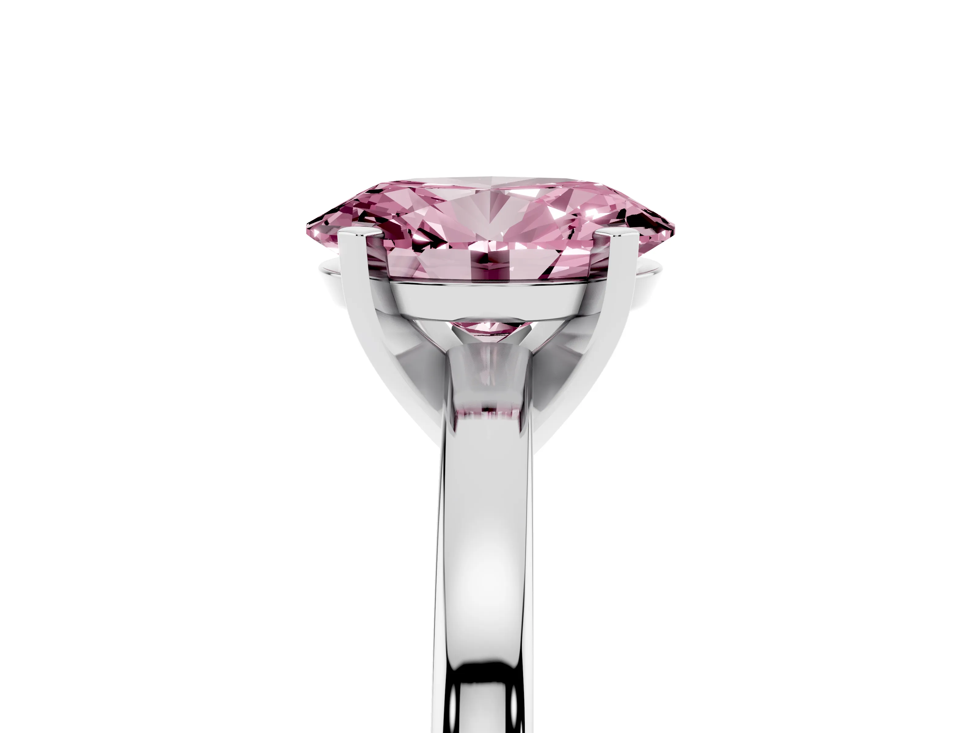 Fancy Pink Oval Cut Diamond Solitaire Engagement Ring Set in Silver with Prong Setting on a Classic Band