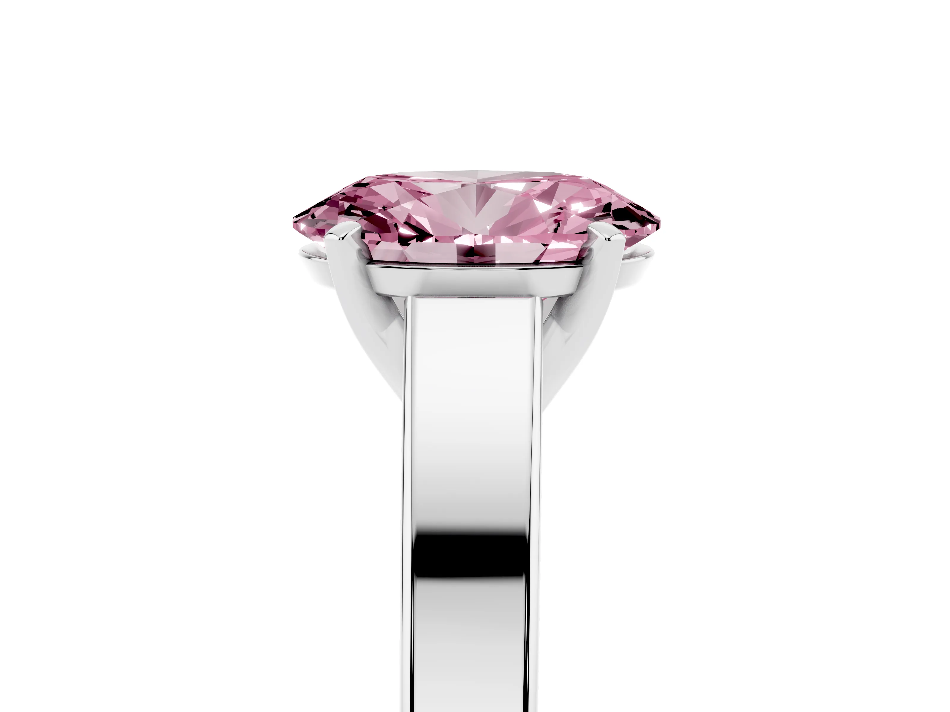 Fancy Pink Oval Cut Diamond Solitaire Engagement Ring Set in White gold with Prong Setting and Tapered Band