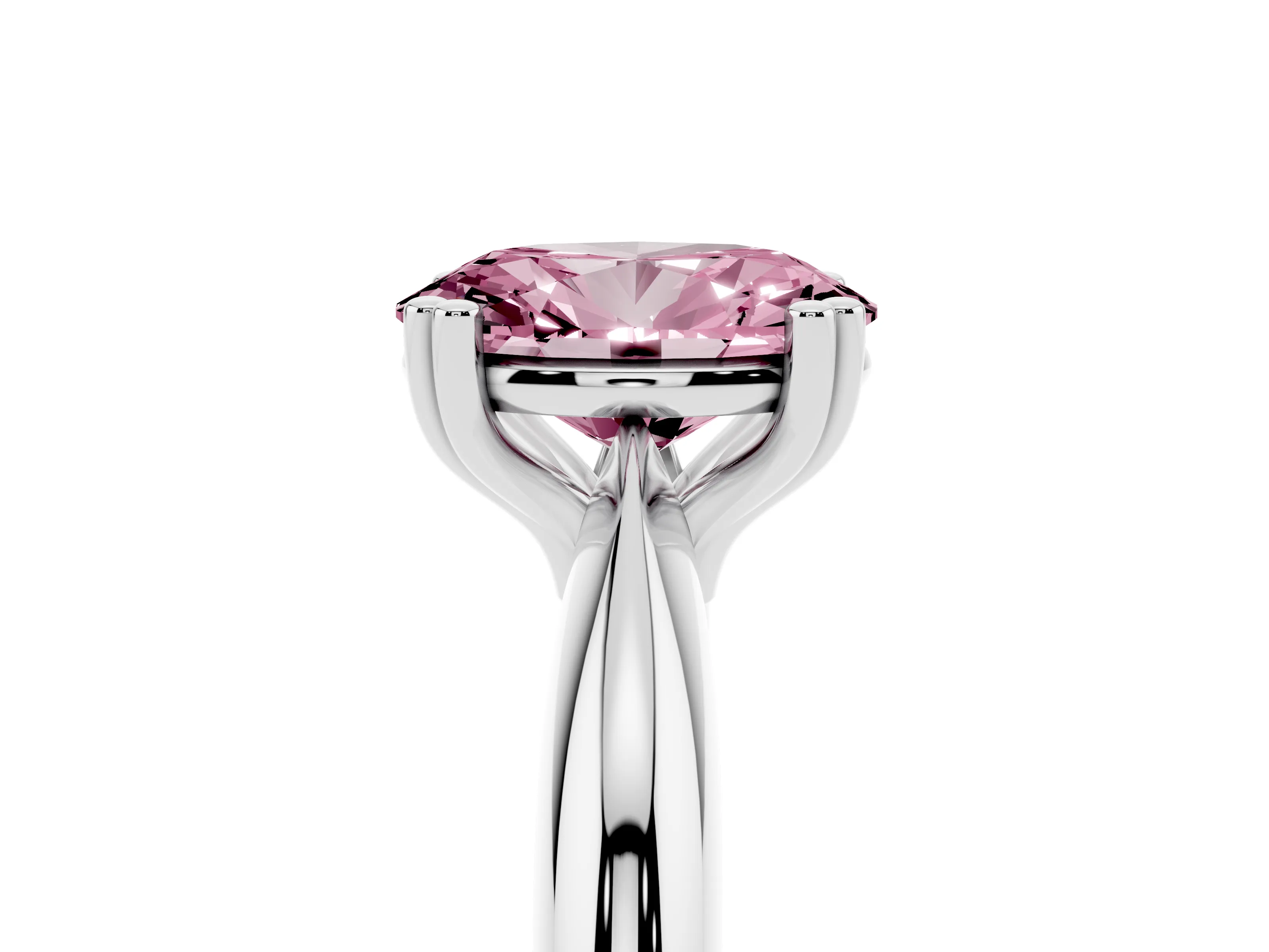 Fancy Pink Oval Cut Diamond Solitaire Engagement Ring Set in Platinum with Tapered Band and Prong Setting