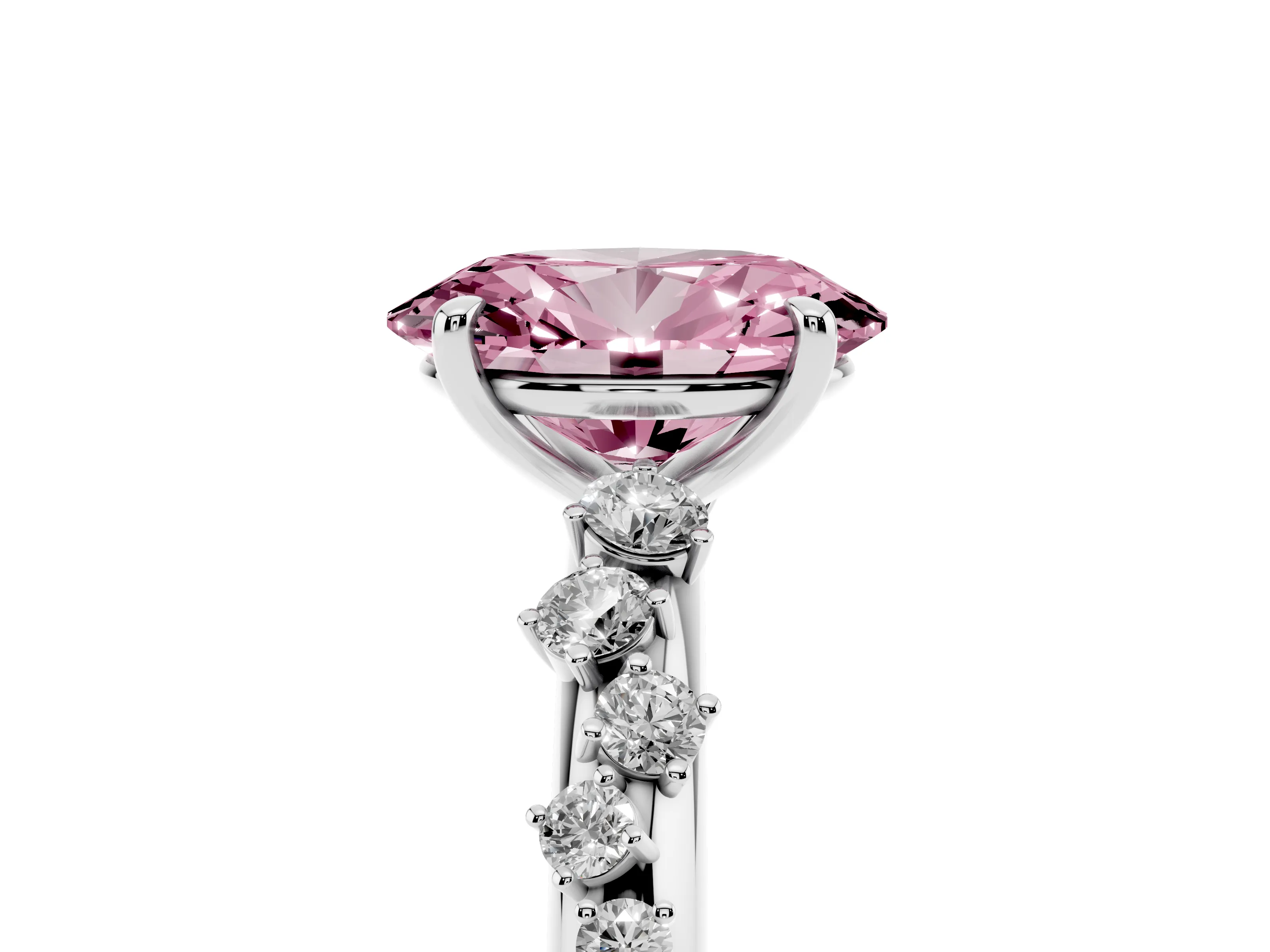 Fancy Pink Oval Cut Diamond Cluster Solitaire Ring Set in White gold with Prong Setting