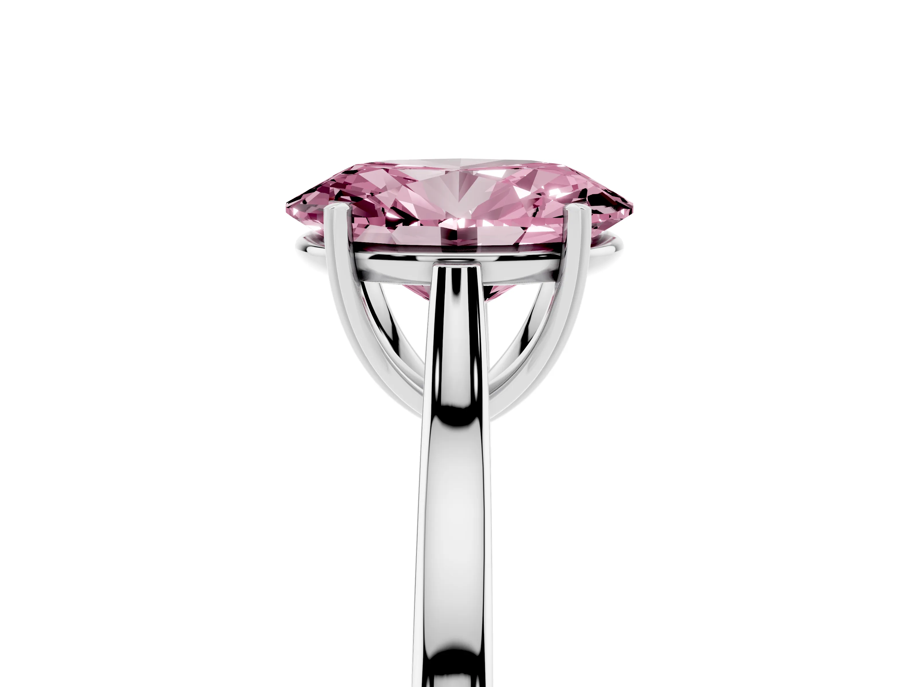 Fancy Pink Oval Cut Diamond Solitaire Heart Prong Engagement Ring Set in Platinum with Tapered Band