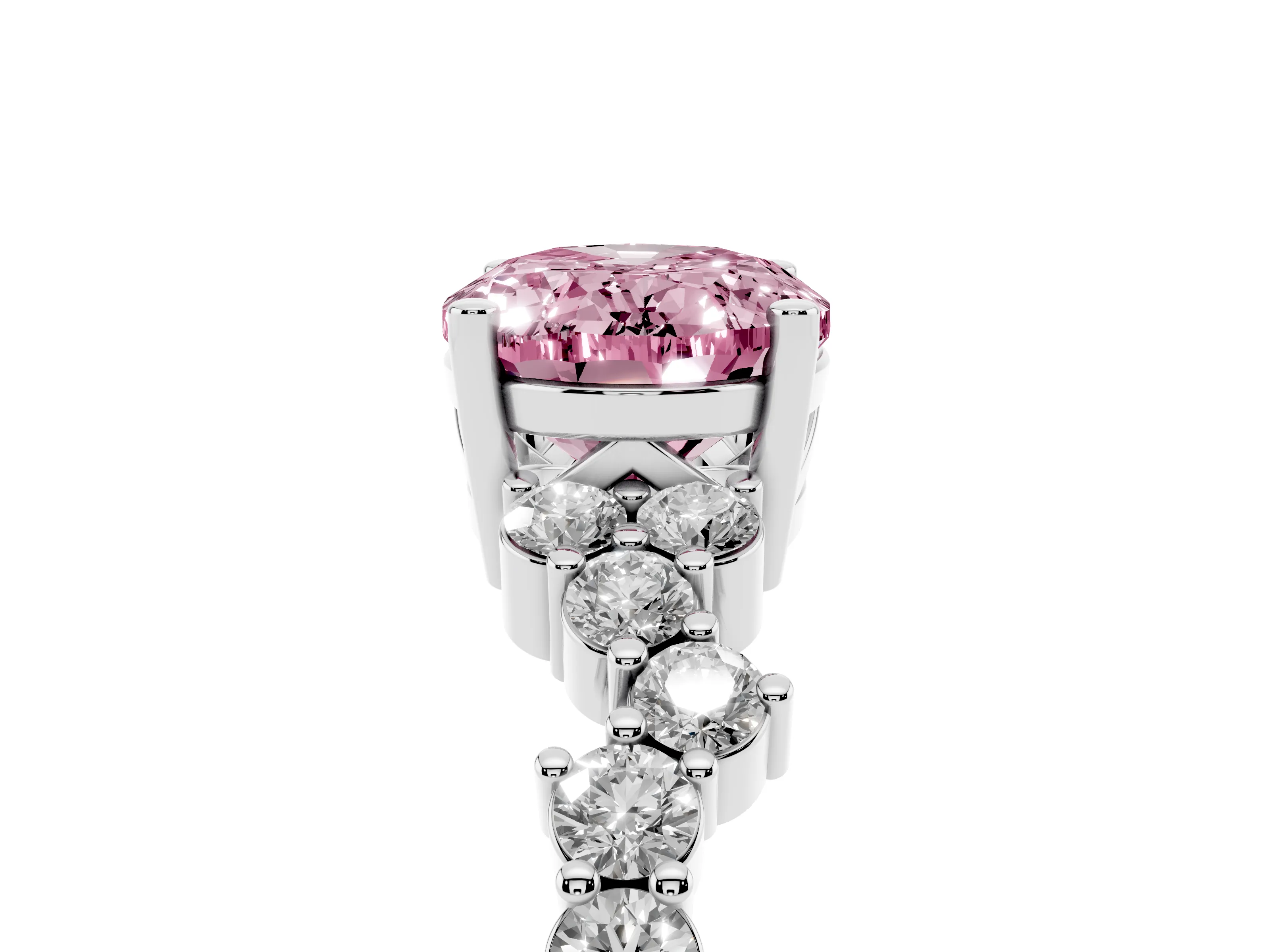 Fancy Pink Oval Cut Diamond Ring Set in Platinum with Scattered Round Accents