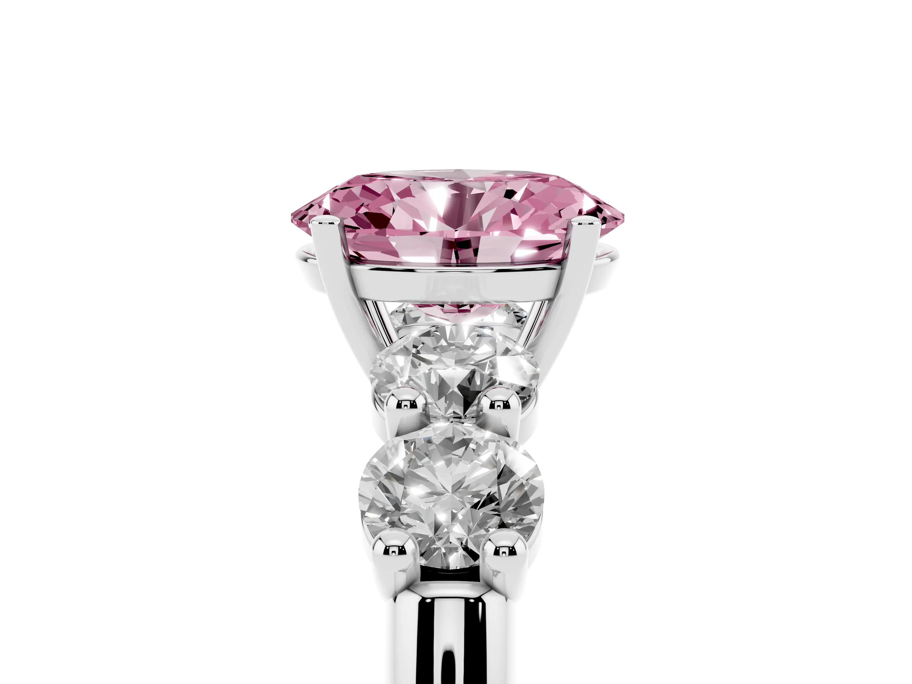 Fancy Pink Oval Cut Diamond Five-Stone Prong Set Ring Set in Silver with Classic Band