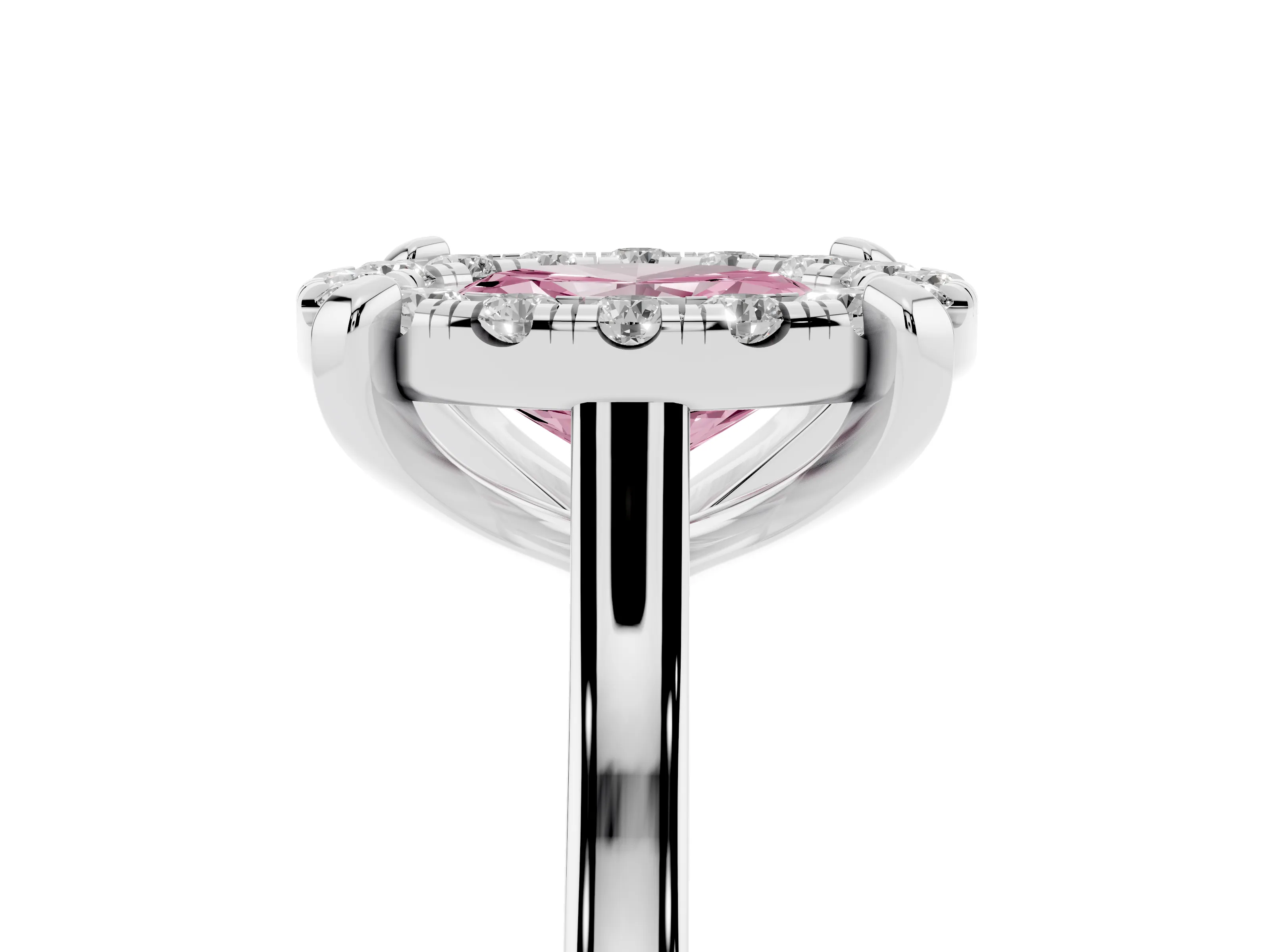 Fancy Pink Oval Cut Diamond Cluster Halo Solitaire Ring Set in Silver with Prong Setting
