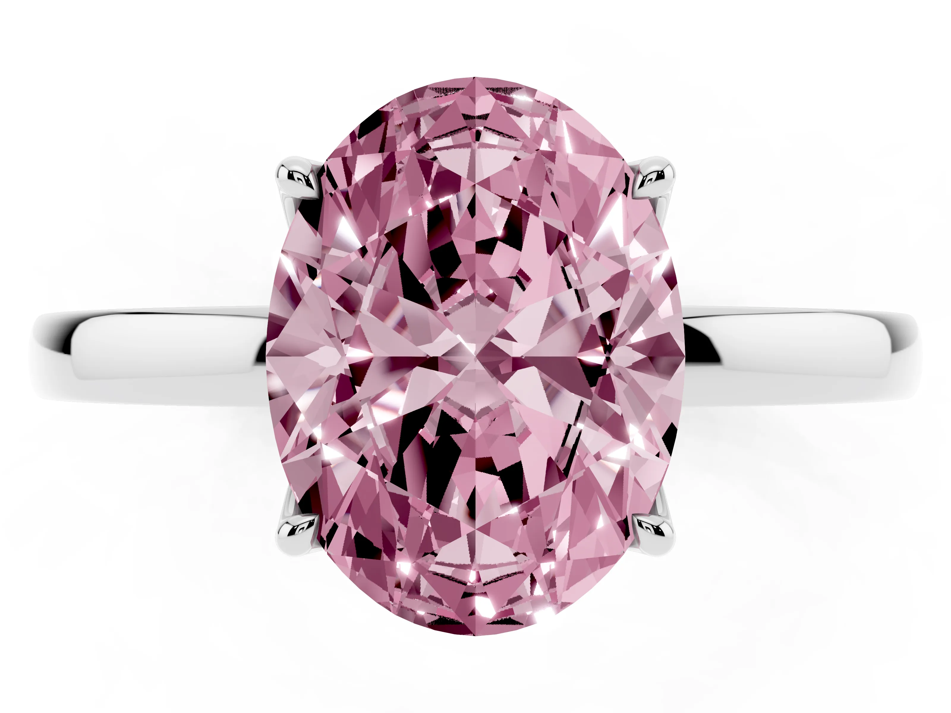 Fancy Pink Oval Cut Diamond Solitaire Ring Set in White gold with Prong Setting and Thin Polished Band