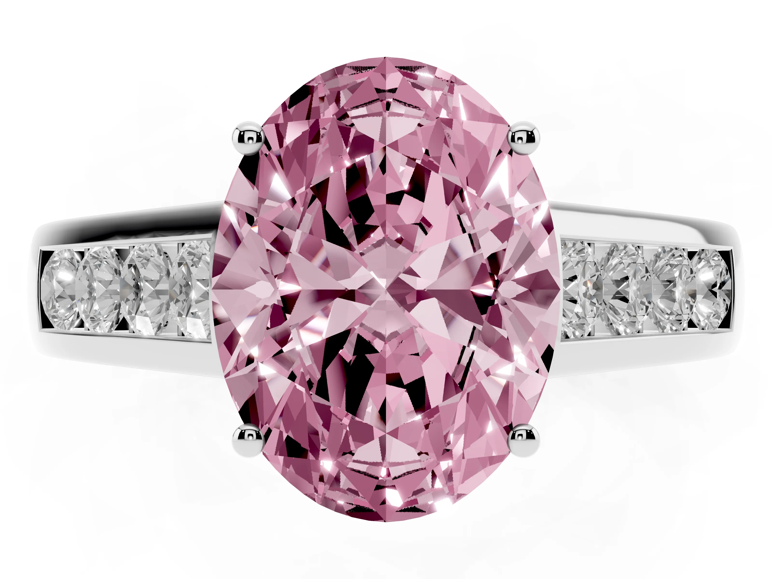 Fancy Pink Oval Cut Diamond Solitaire Channel-Set Engagement Ring Set in Silver with Prong Setting