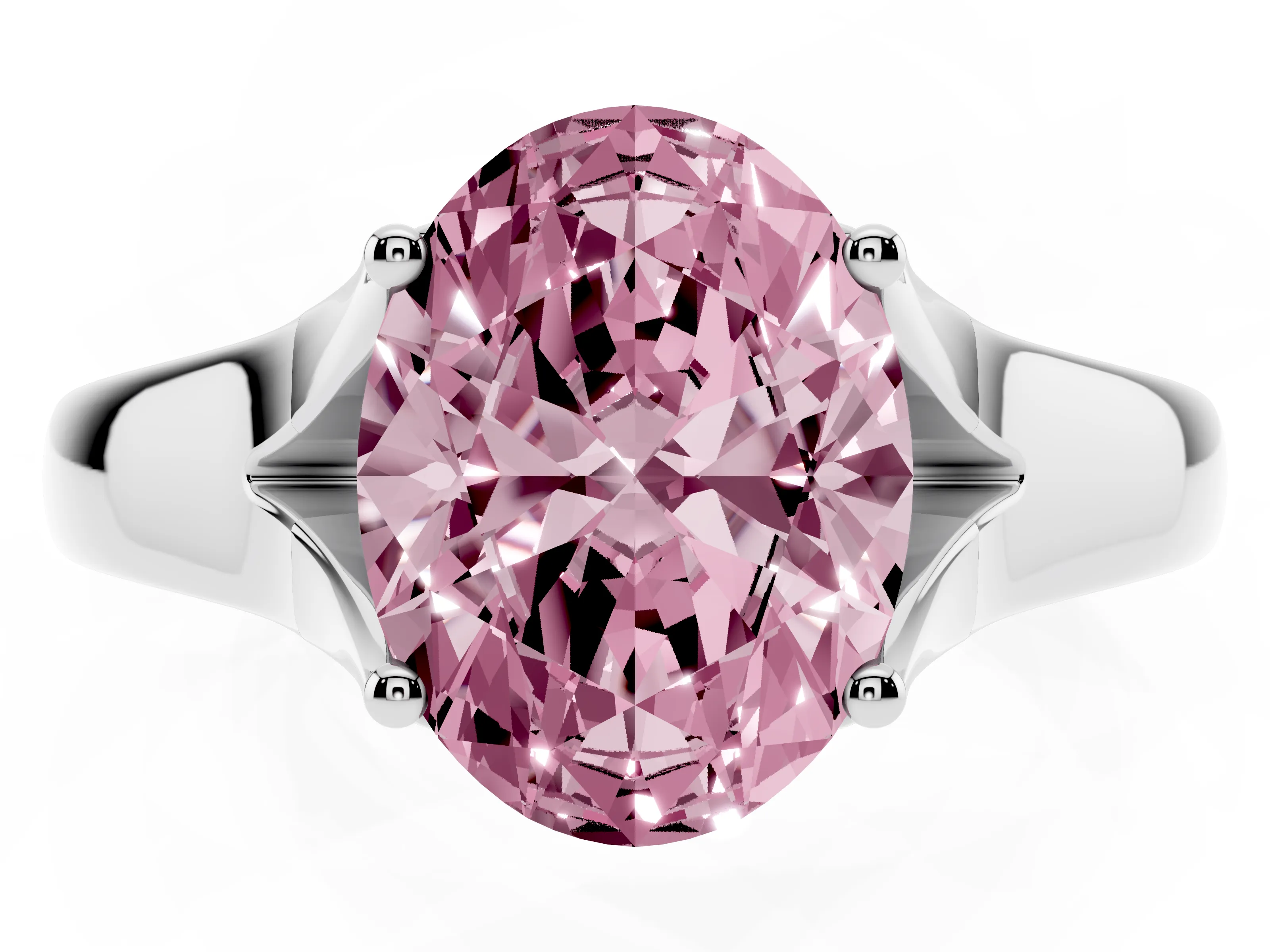 Fancy Pink Oval Cut Diamond Solitaire Ring Set in Silver with Arched Cathedral Band and Prong Setting