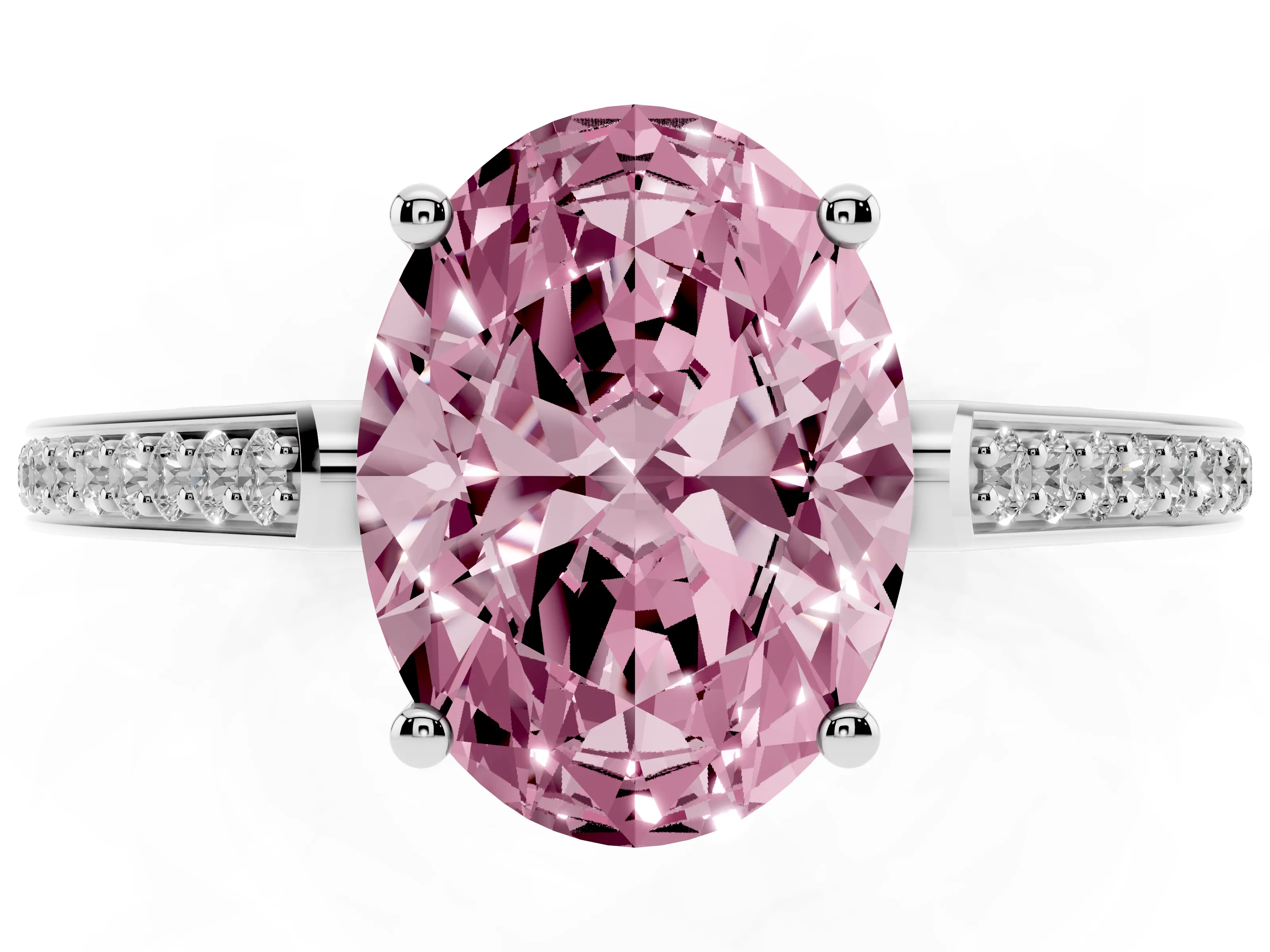 Fancy Pink Oval Cut Diamond Cathedral Pavé Engagement Ring Set in Silver with Prong Setting