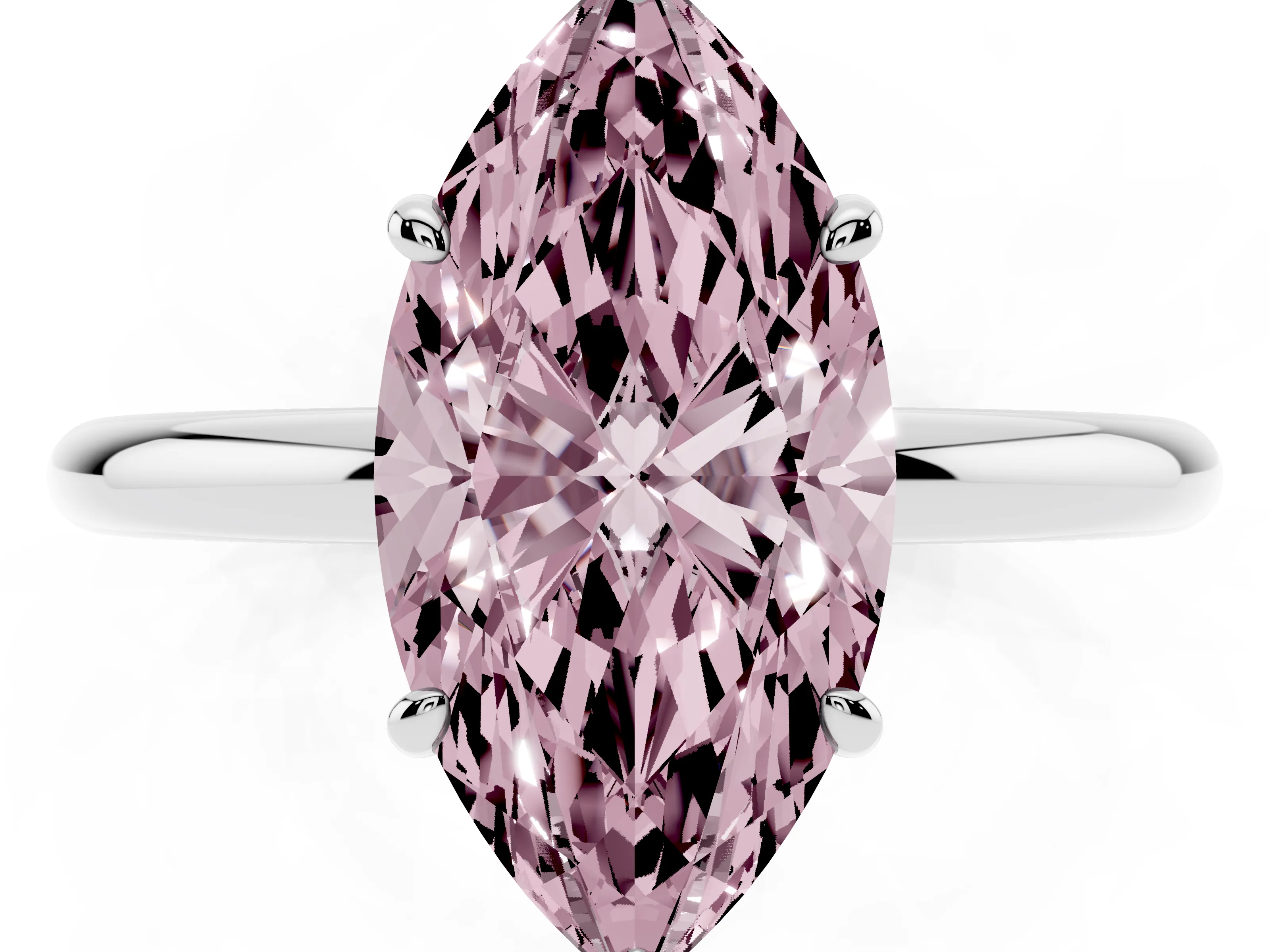 Fancy Pink Oval Cut Diamond Solitaire Ring Set in Silver with Prong Setting on a Polished Plain Band