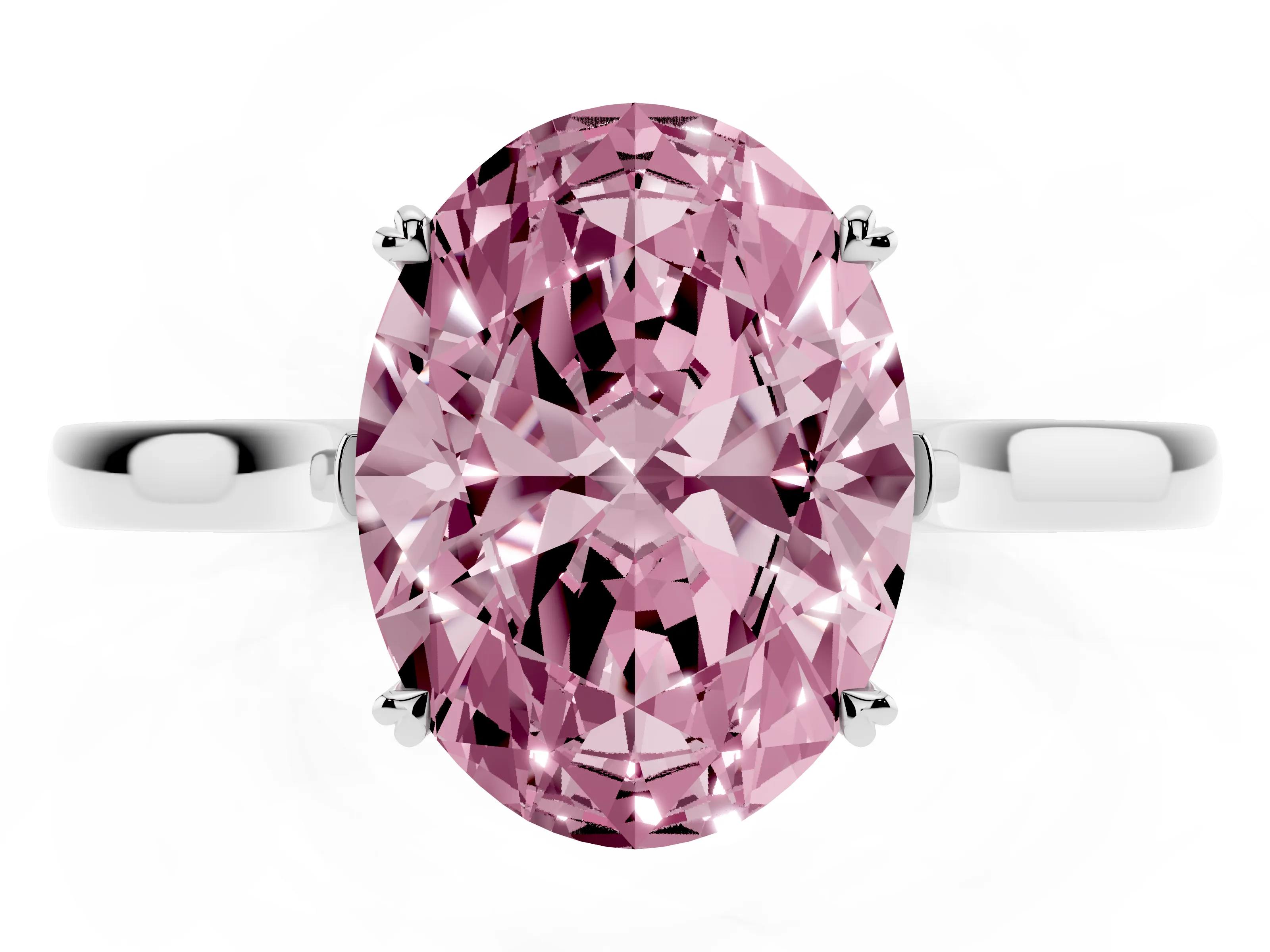 Fancy Pink Oval Cut Diamond Solitaire Heart Prong Engagement Ring Set in Platinum with Tapered Band