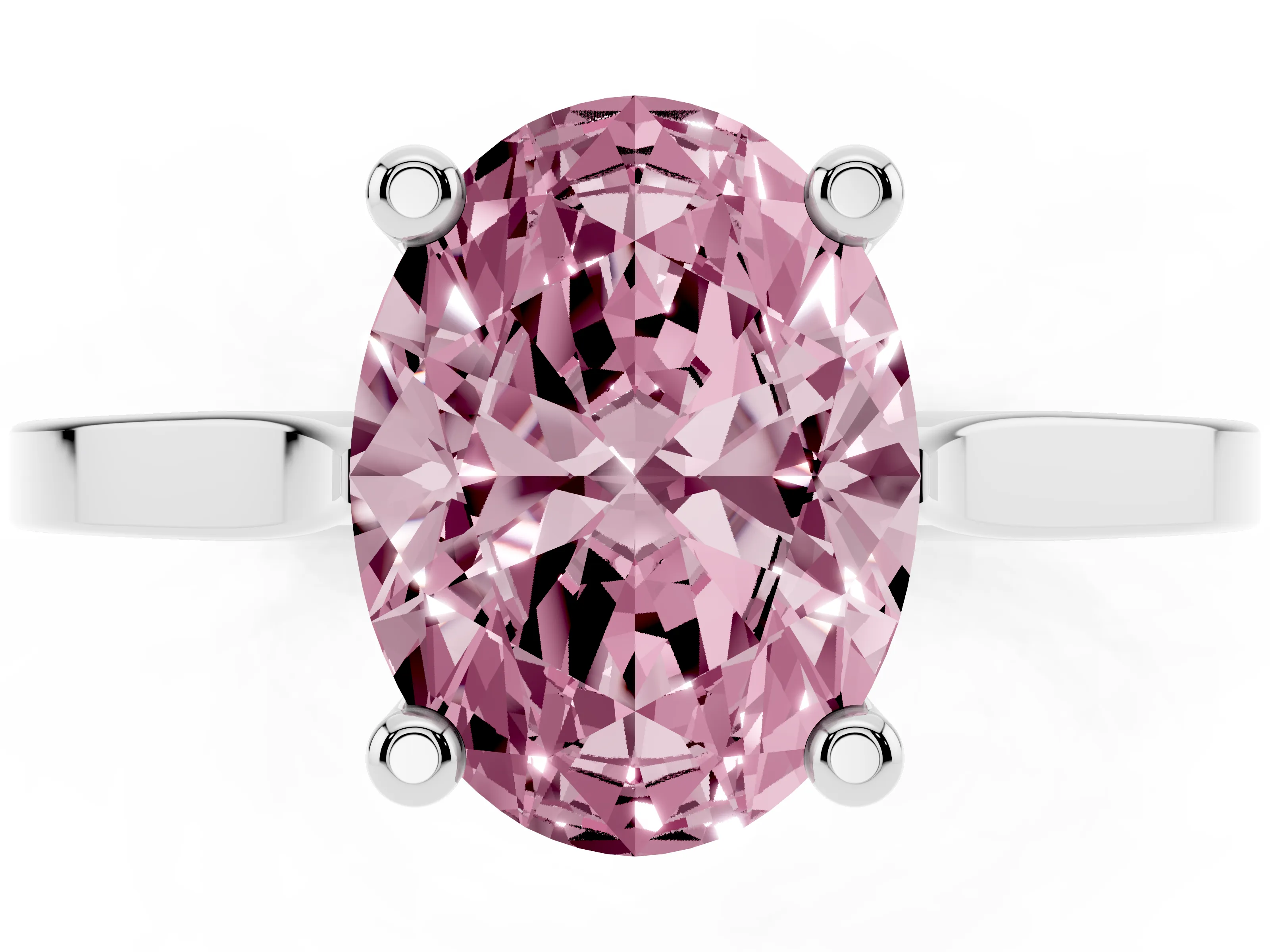 Fancy Pink Oval Cut Diamond Solitaire Ring Set in Platinum with Prong Setting and Tapered Band