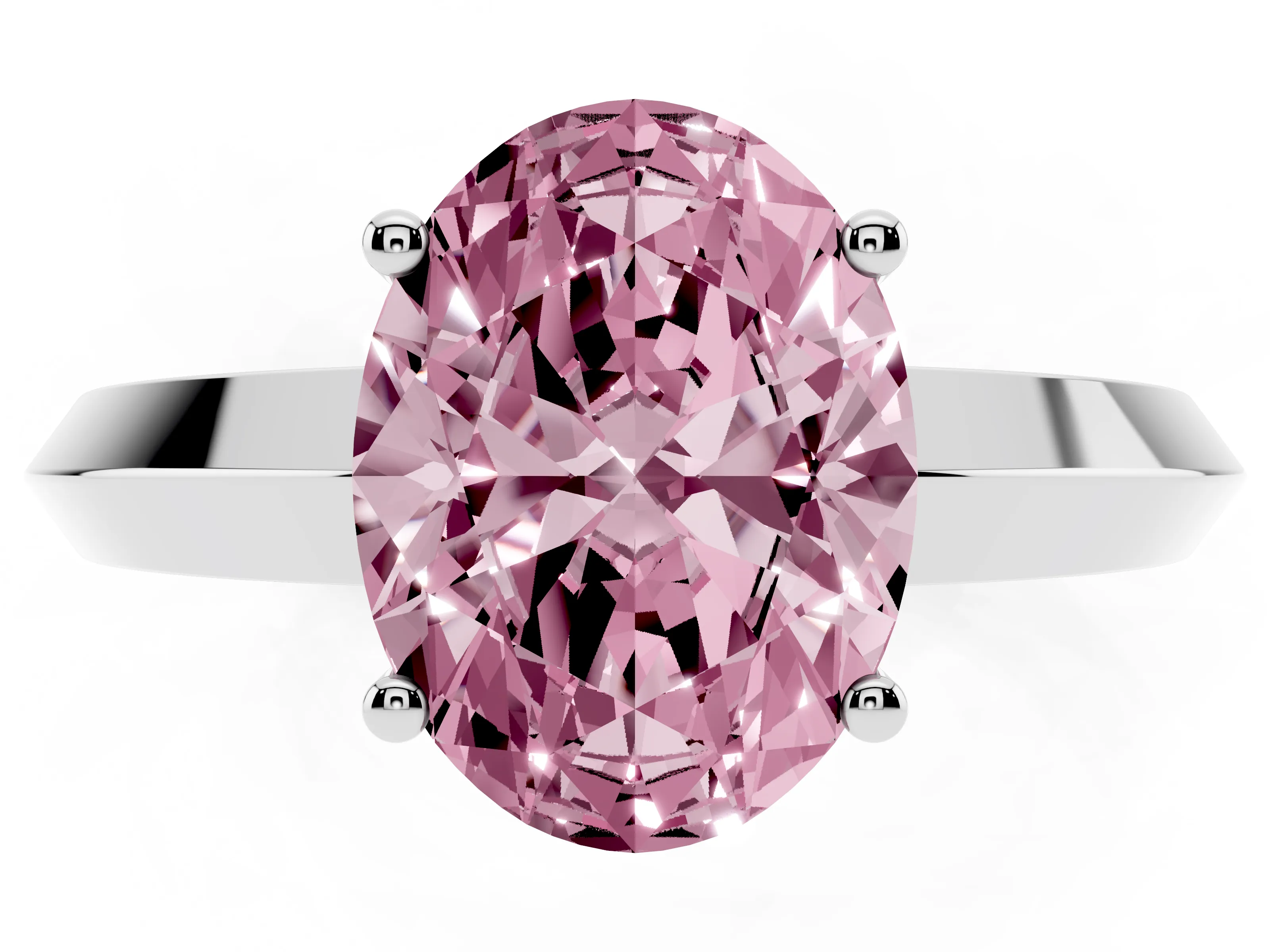 Fancy Pink Oval Cut Diamond Solitaire Engagement Ring Set in Platinum with Flat Band and Prong Setting