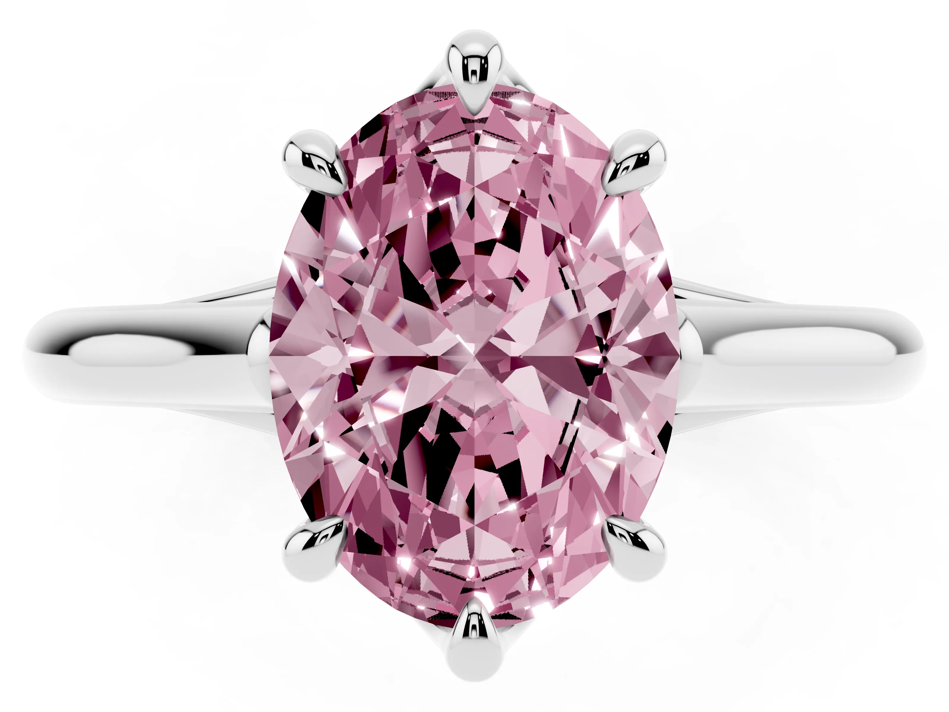 Fancy Pink Oval Cut Diamond Solitaire Engagement Ring Set in Platinum with Prong Setting and Plain Classic Band