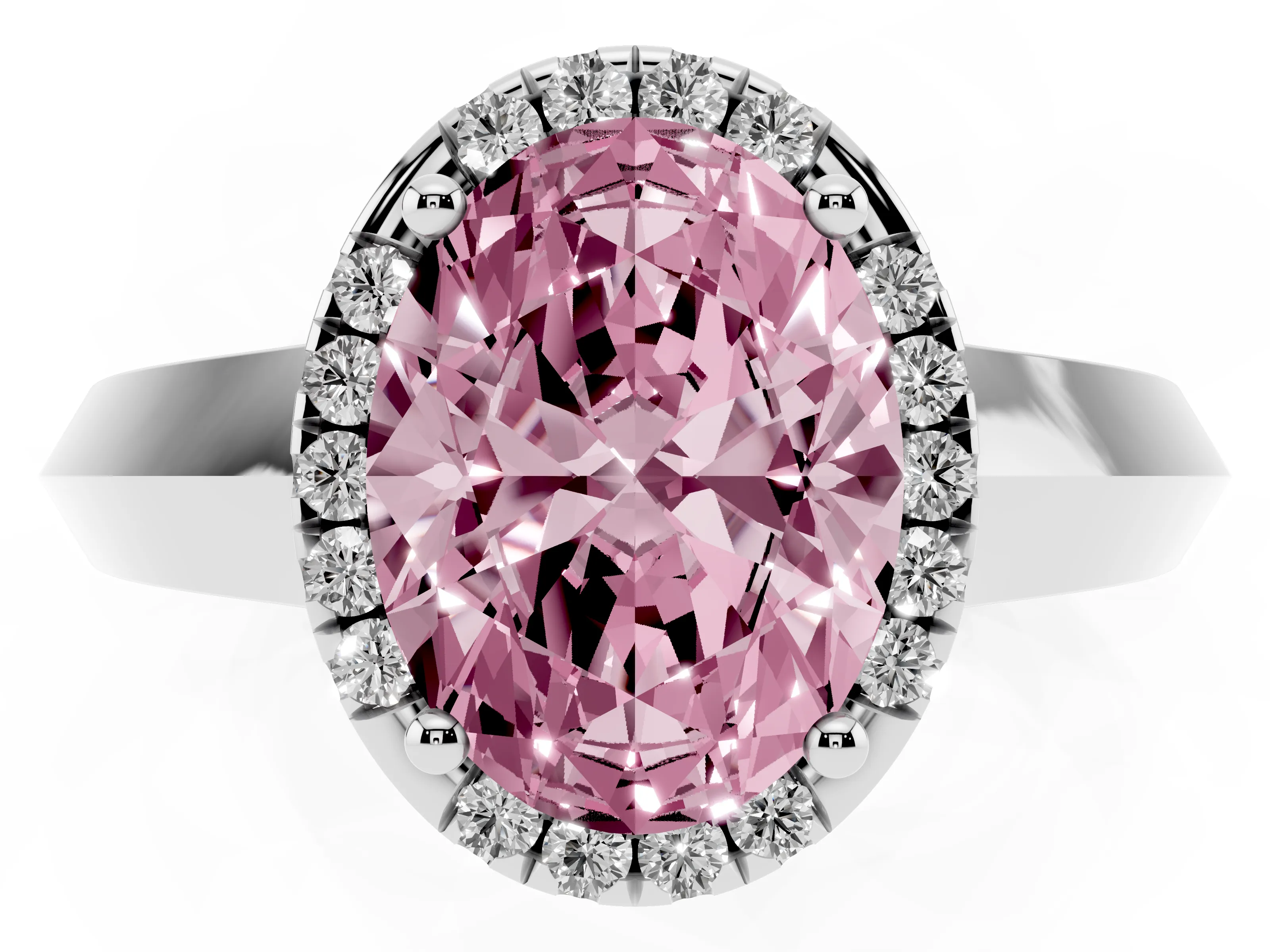Fancy Pink Oval Cut Diamond Halo Ring Set in Silver with Cathedral Band and Prong Setting