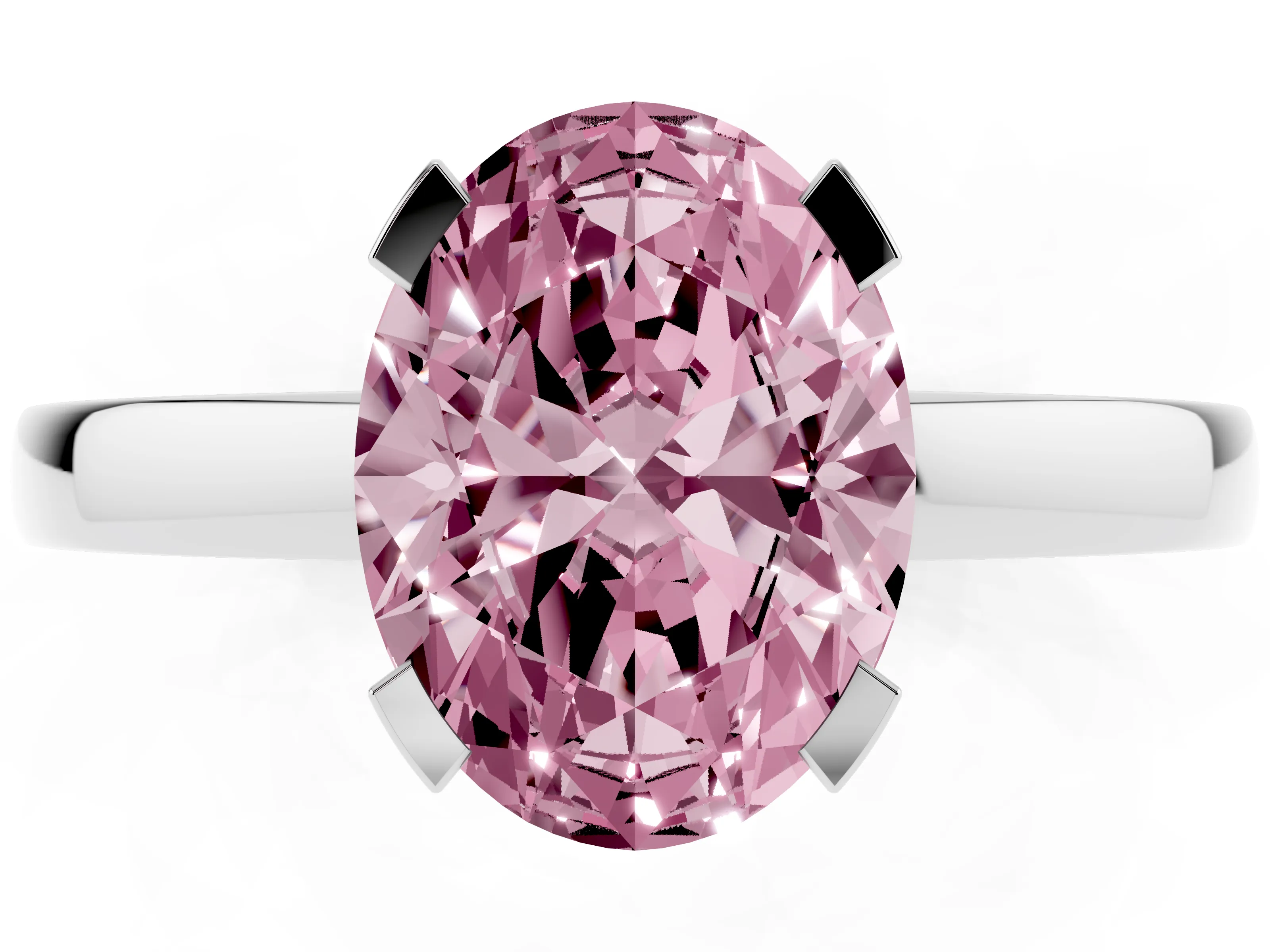 Fancy Pink Oval Cut Diamond Solitaire Ring Set in White gold with Prong Head and Smooth Polished Band