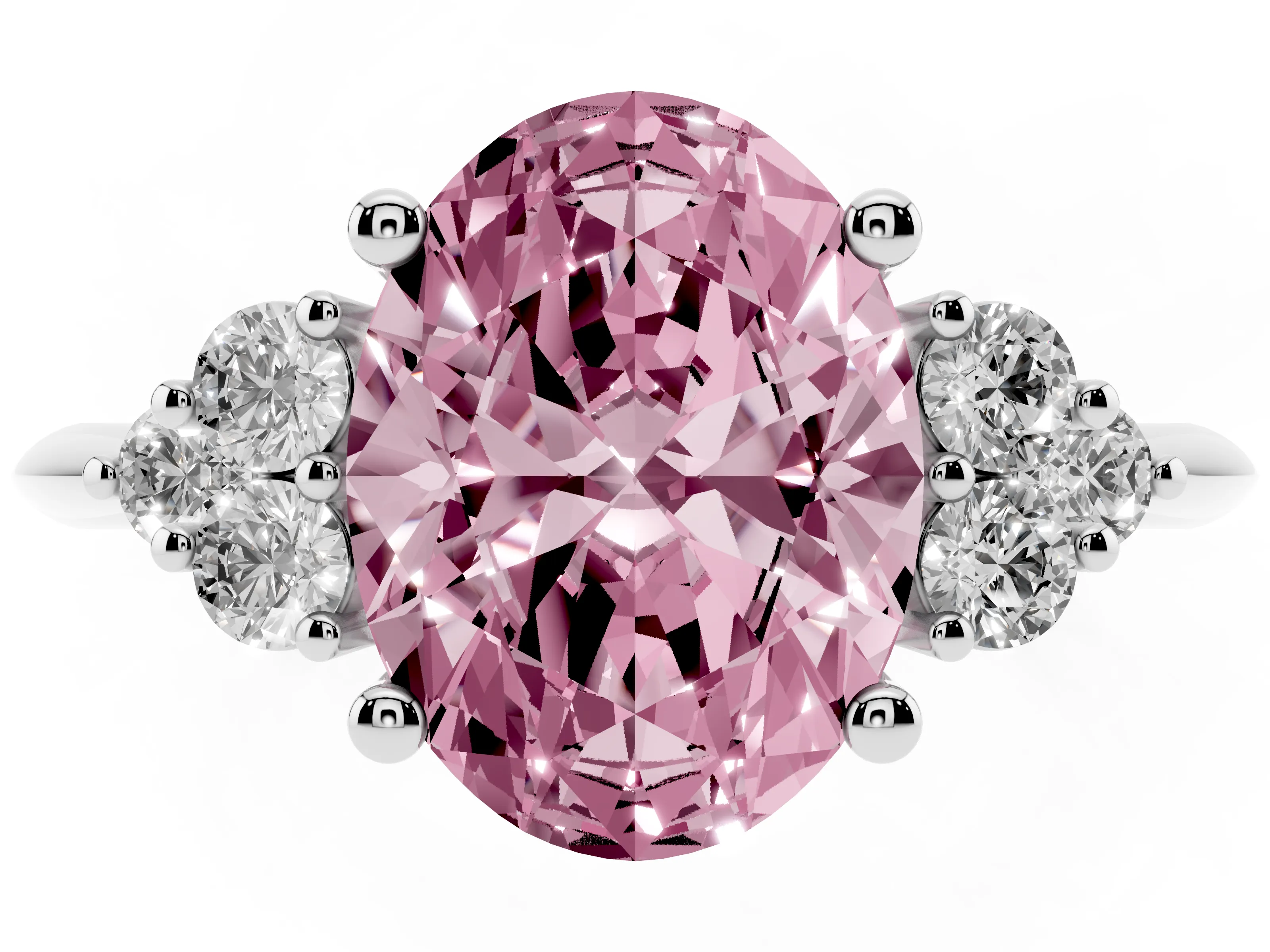 Fancy Pink Oval Cut Diamond Cluster Ring Set in Platinum with Plain Band and Prong Setting
