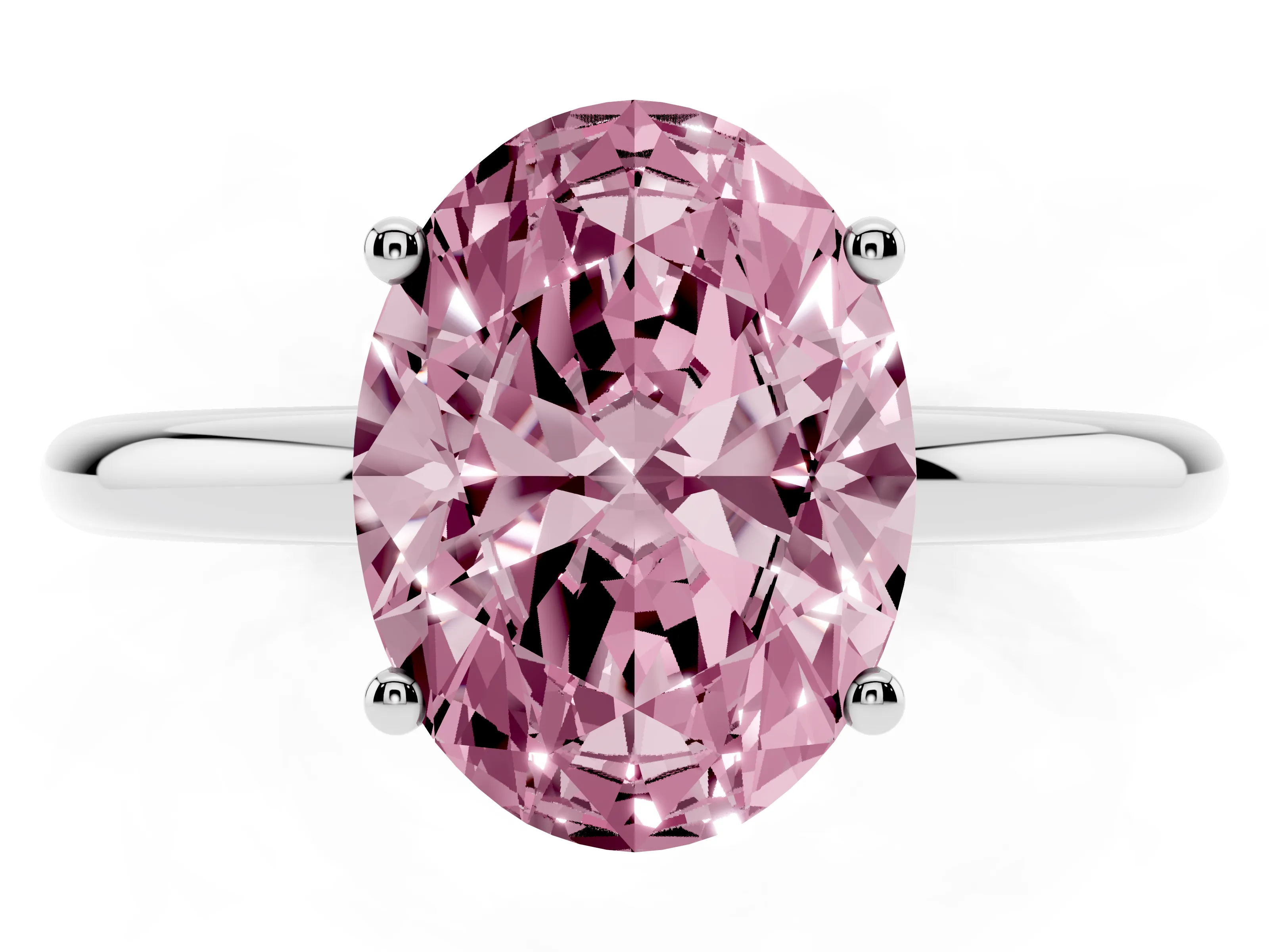 Fancy Pink Oval Cut Diamond Solitaire Engagement Ring Set in Platinum with Prong Setting and Polished Band
